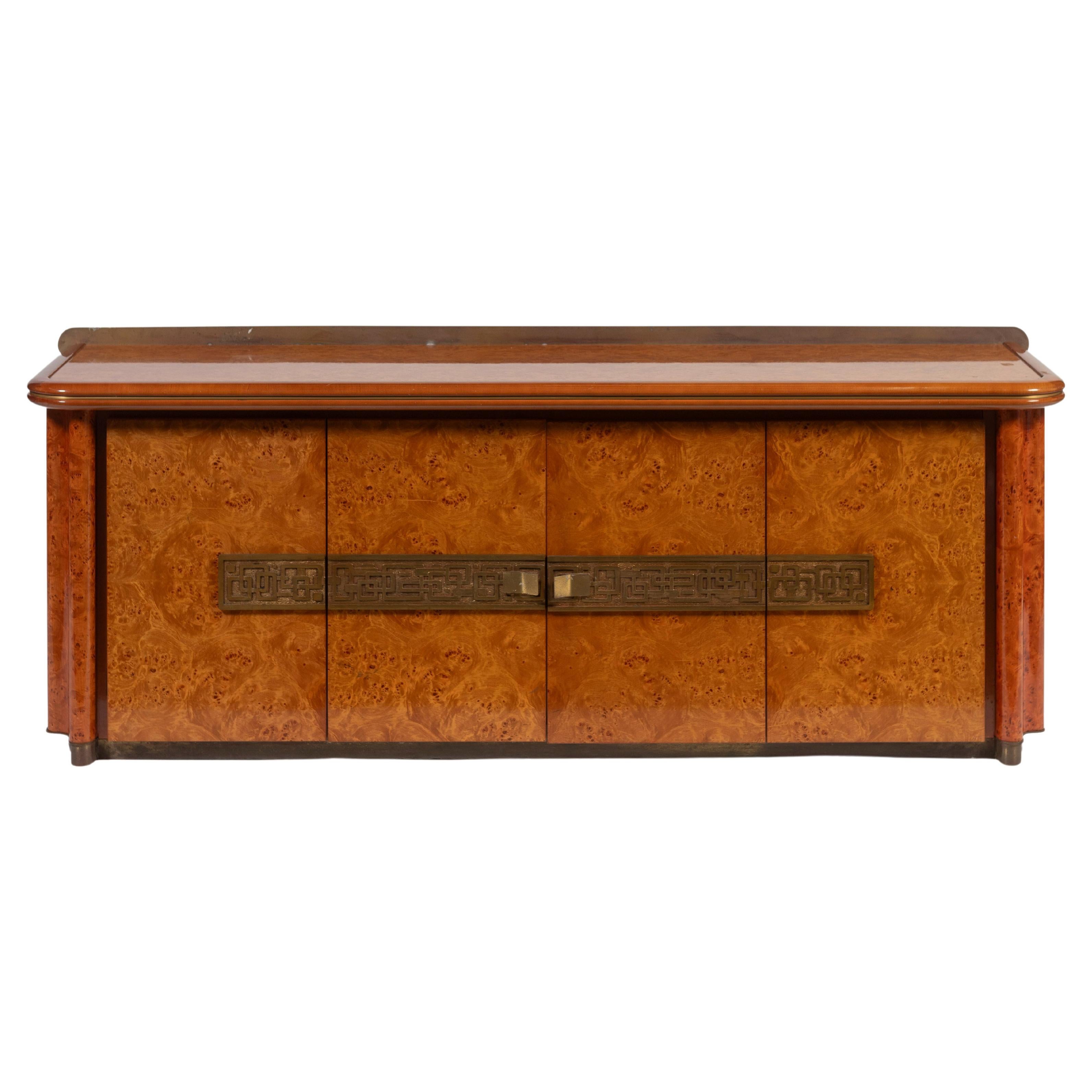 Vintage Luciano Frigerio Burl, Brass and Bronze Cabinet with Drawers, 1970s For Sale
