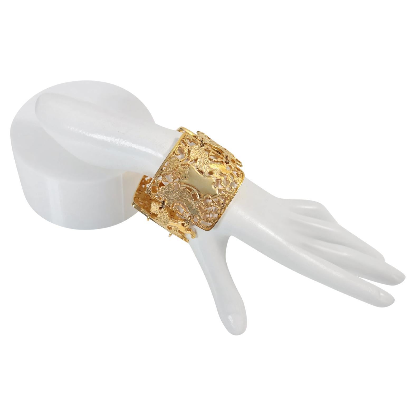 Vintage Lucien Picard Gold Tone Lion Armband CIRCA 1980s im Angebot