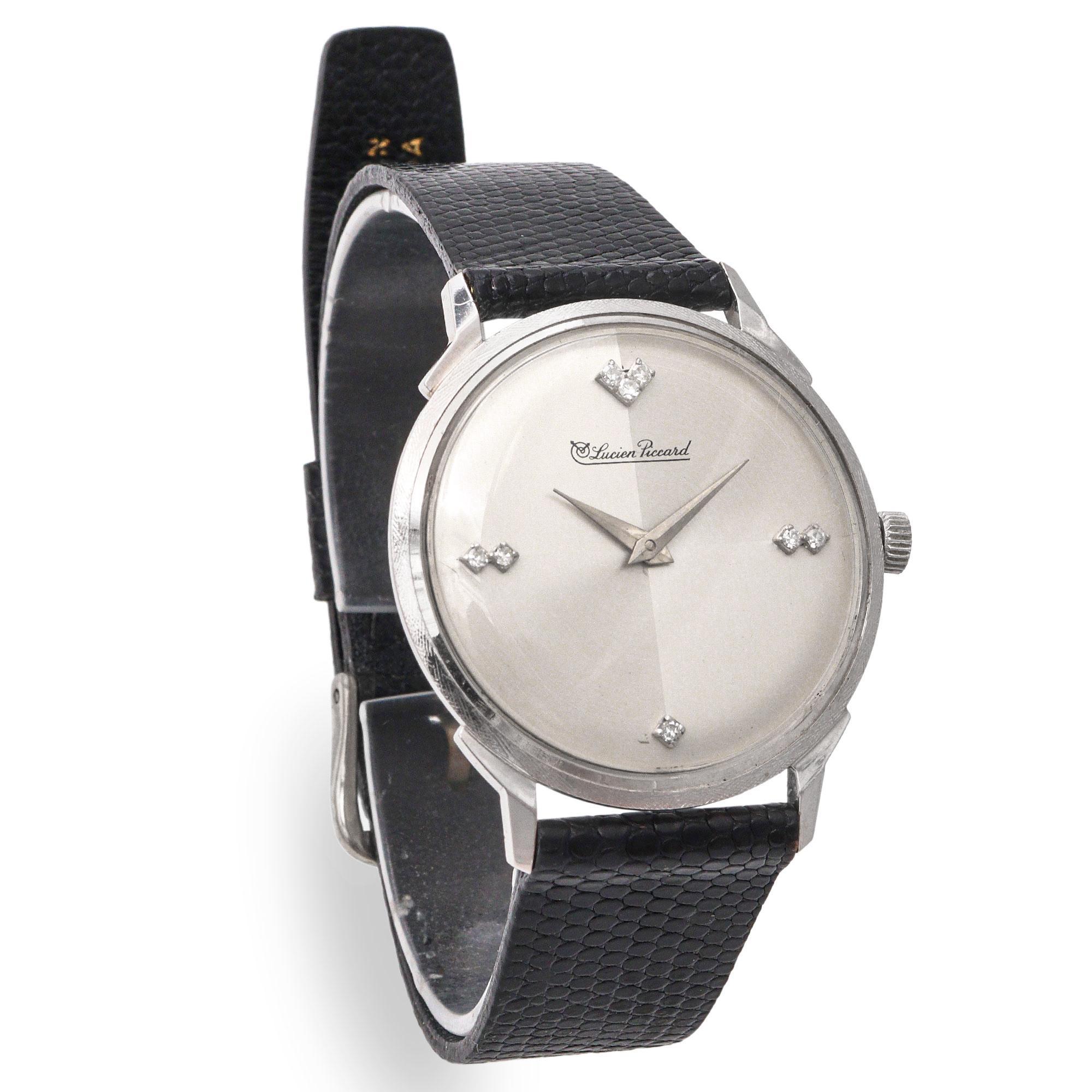 Taille ronde Montre Vintage Lucien Piccard pour homme en or blanc 14k en vente
