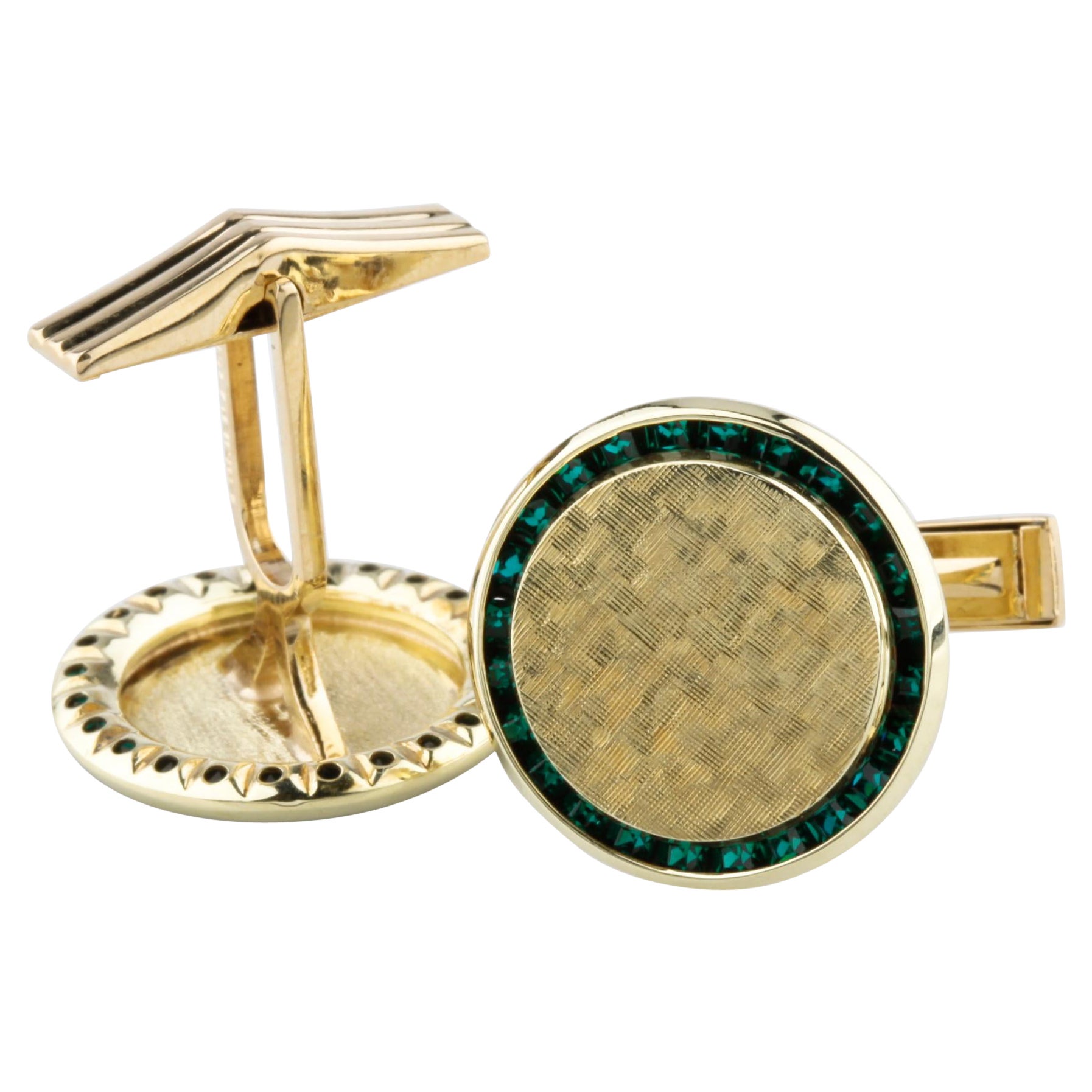 Vintage Lucien Piccard 14k Yellow Gold Tsavorite Garnet Cufflinks For Sale
