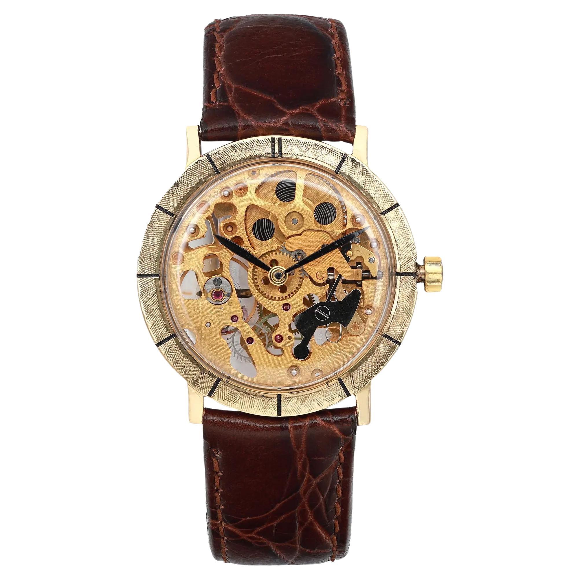 Lucien Piccard 18K Gelbgold 33mm Skelett-Uhr mit Handaufzug