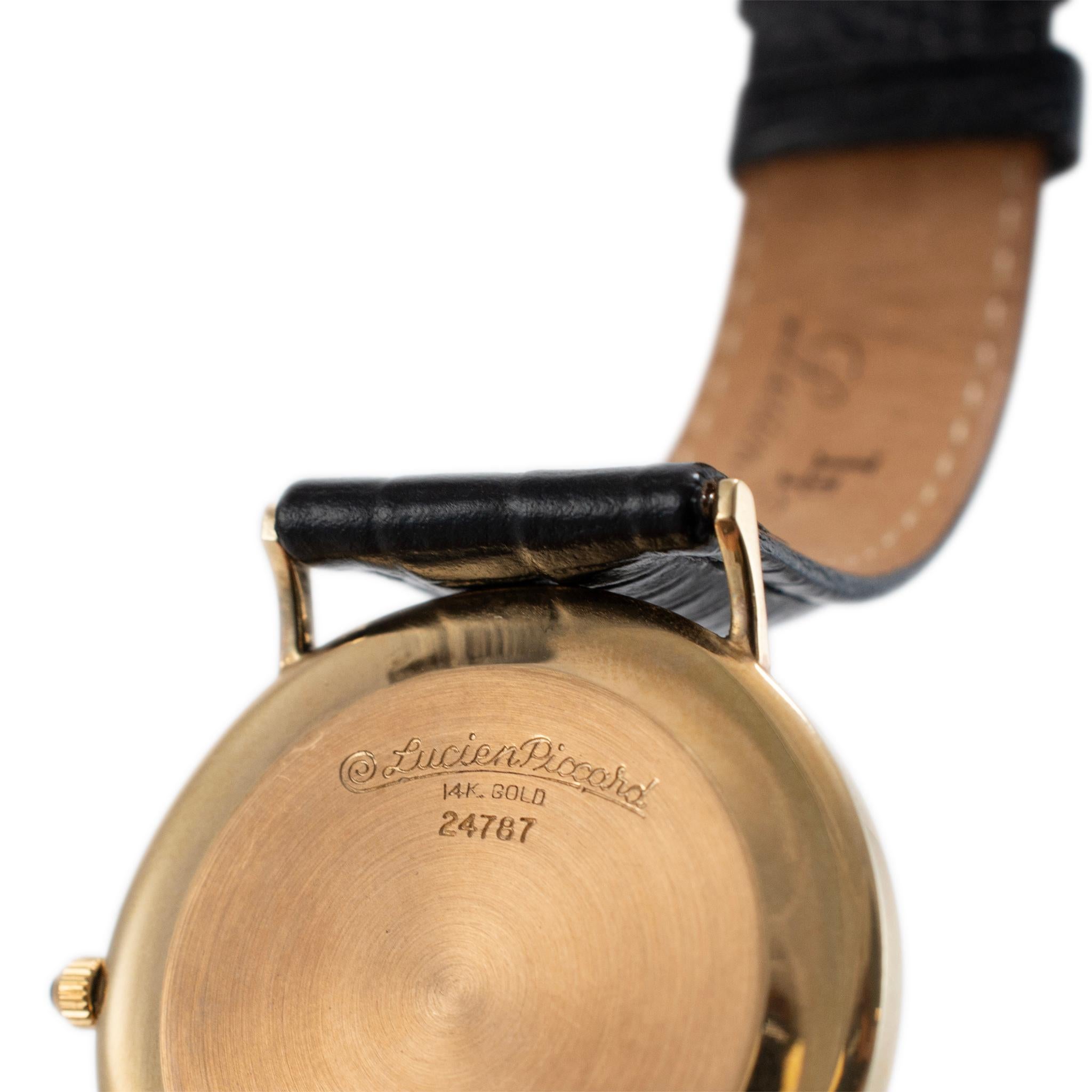 Vintage Lucien Piccard 34MM 24787 Quartz Diamond Dial 14K Yellow Gold Watch In Excellent Condition In Houston, TX