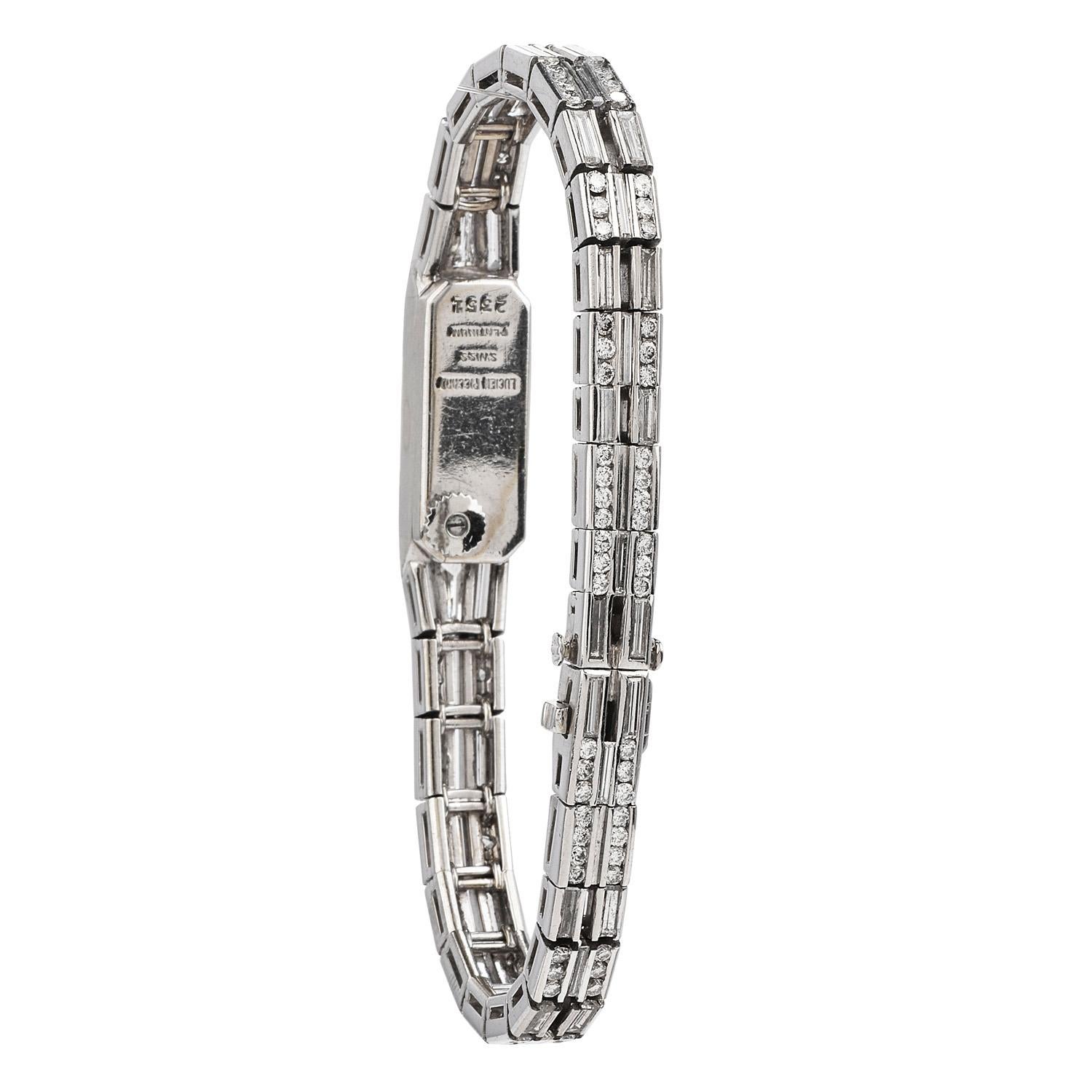 Baguette Cut Vintage Lucien Piccard Diamond Platinum Baguette Diamond Cocktail Watch