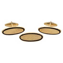 Set di gemelli e fermacravatte vintage da uomo in oro giallo 14K Lucien Piccard con granato