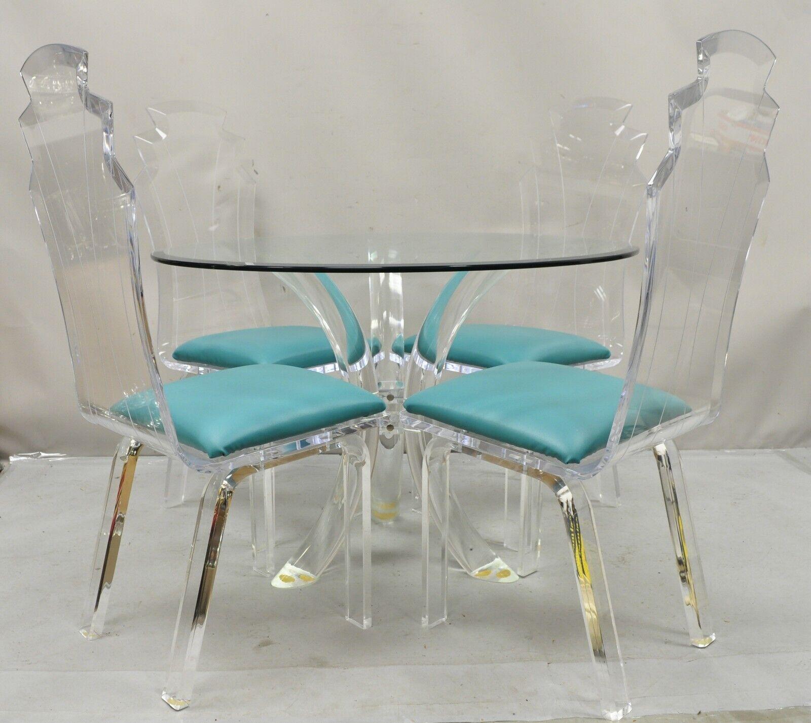 Vintage Lucite Acrylic Mid Century Sculptural Dining Table & 4 Chairs - 5 Pc Set For Sale 3