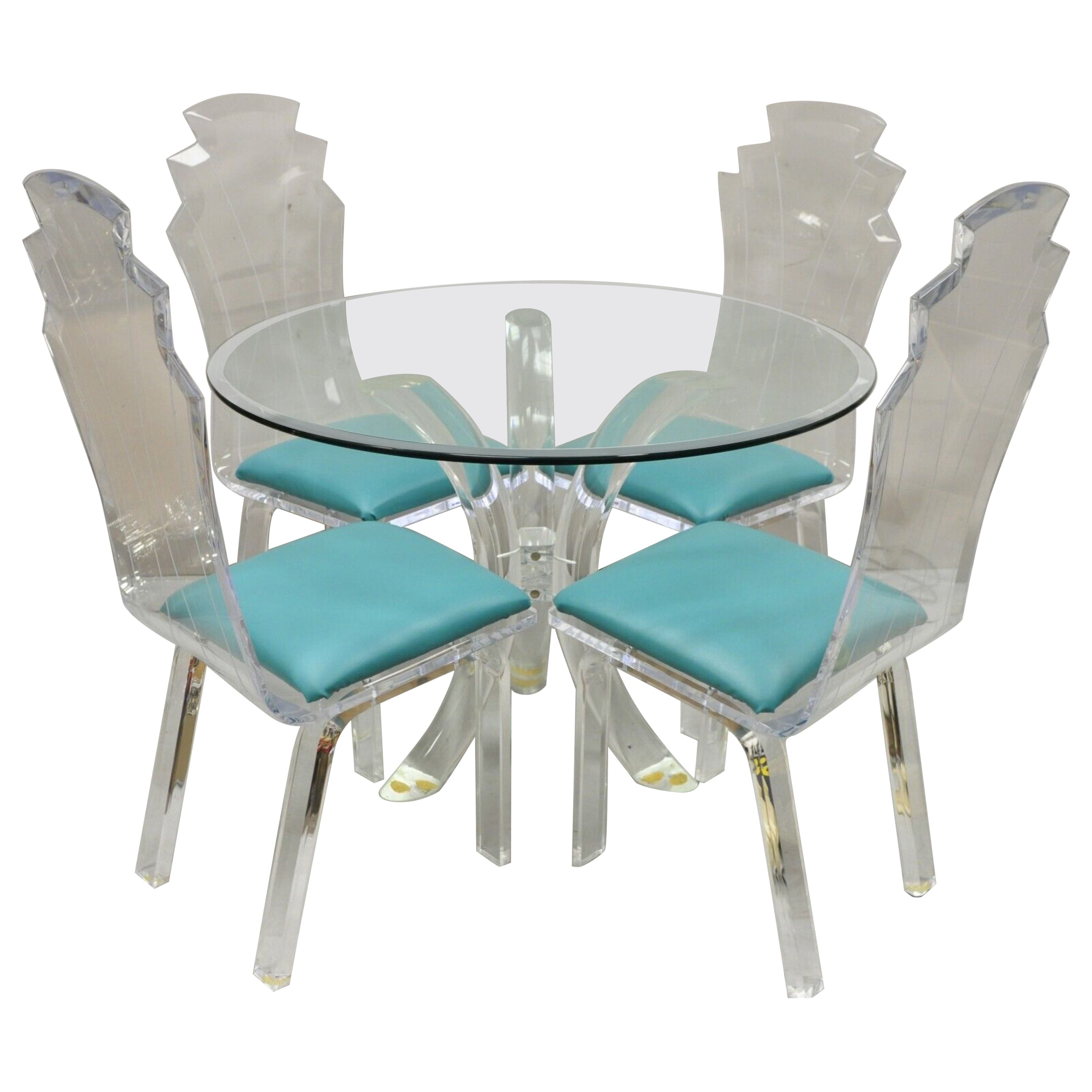 Tavolo da pranzo scultoreo di metà secolo in lucite vintage e 4 sedie - set da 5 pezzi