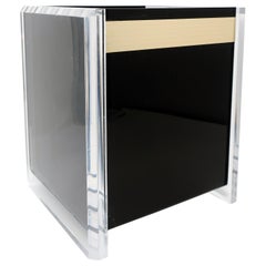 Retro Lucite and Black Acrylic Trash with Brass Accent