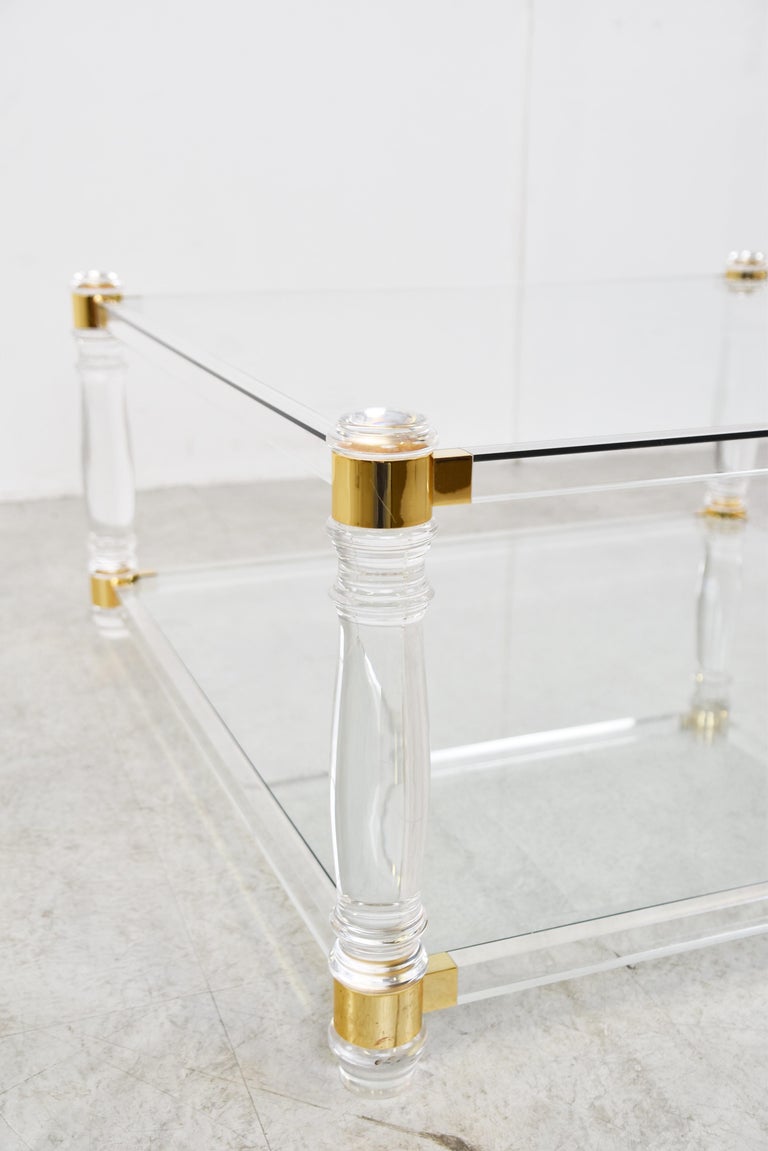 Vintage Lucite and Brass Coffee Table, 1970s For Sale at 1stDibs