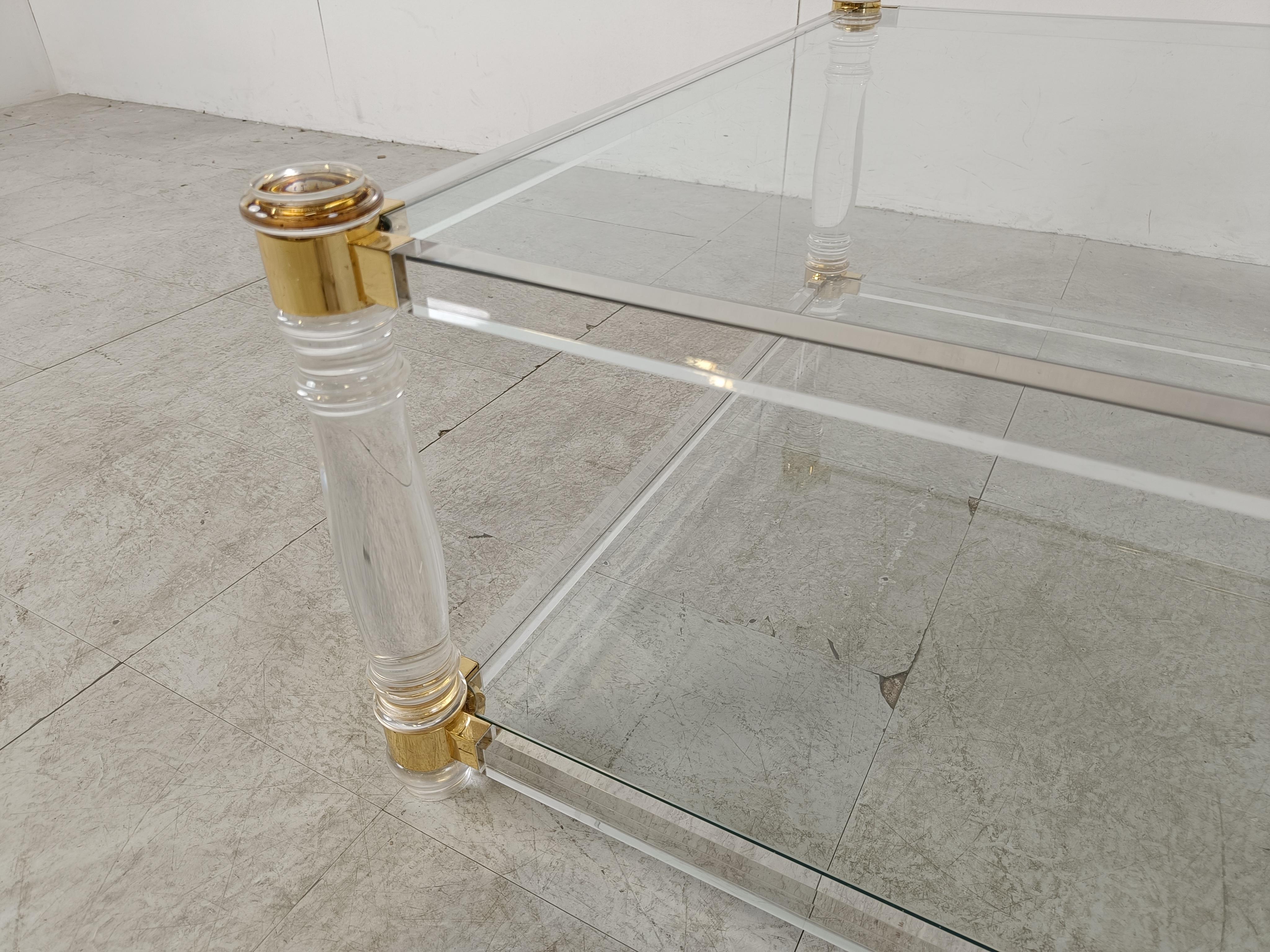 Vintage lucite  and brass coffee table, 1970s 3