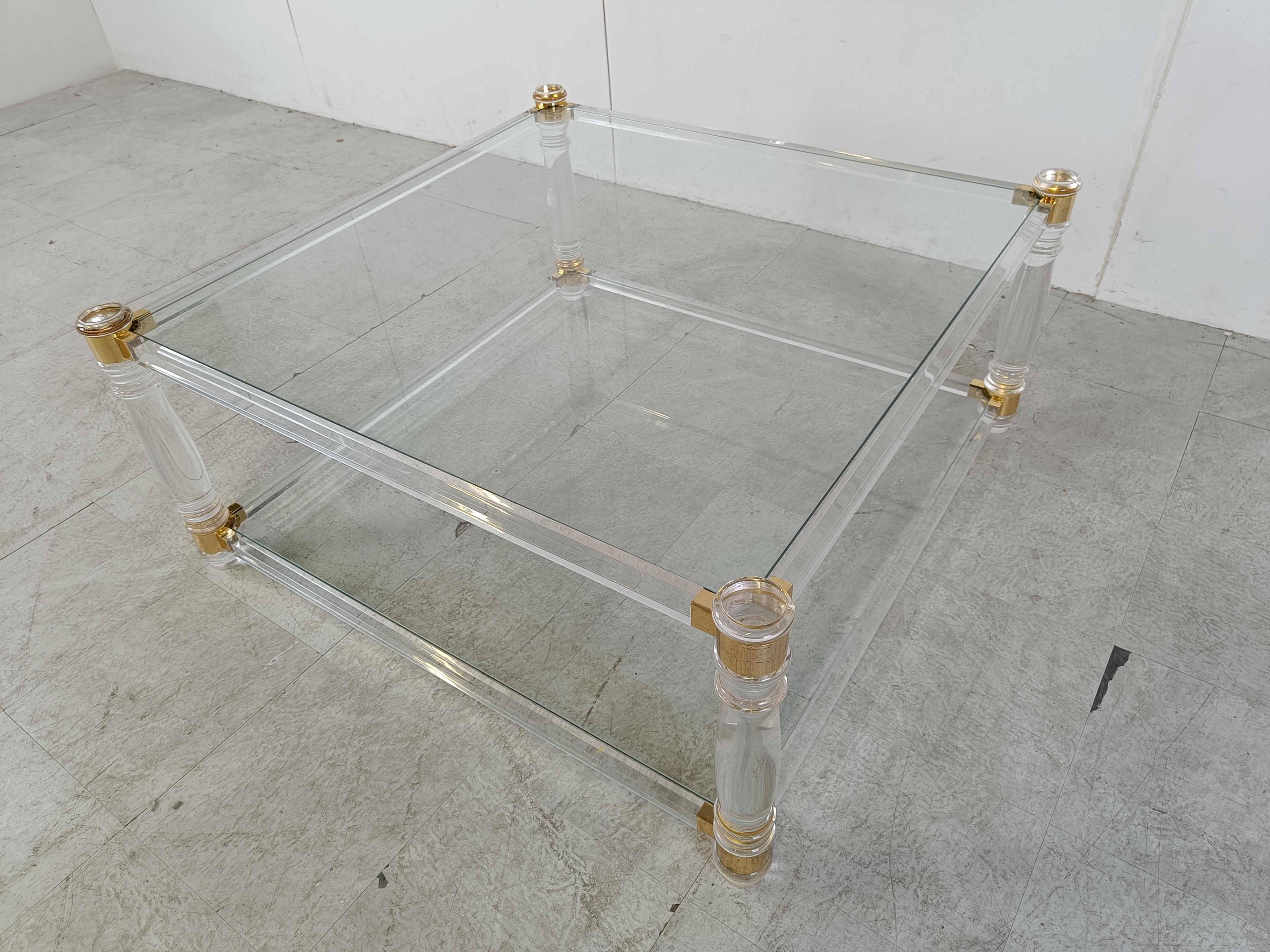 Vintage lucite  and brass coffee table, 1970s 5