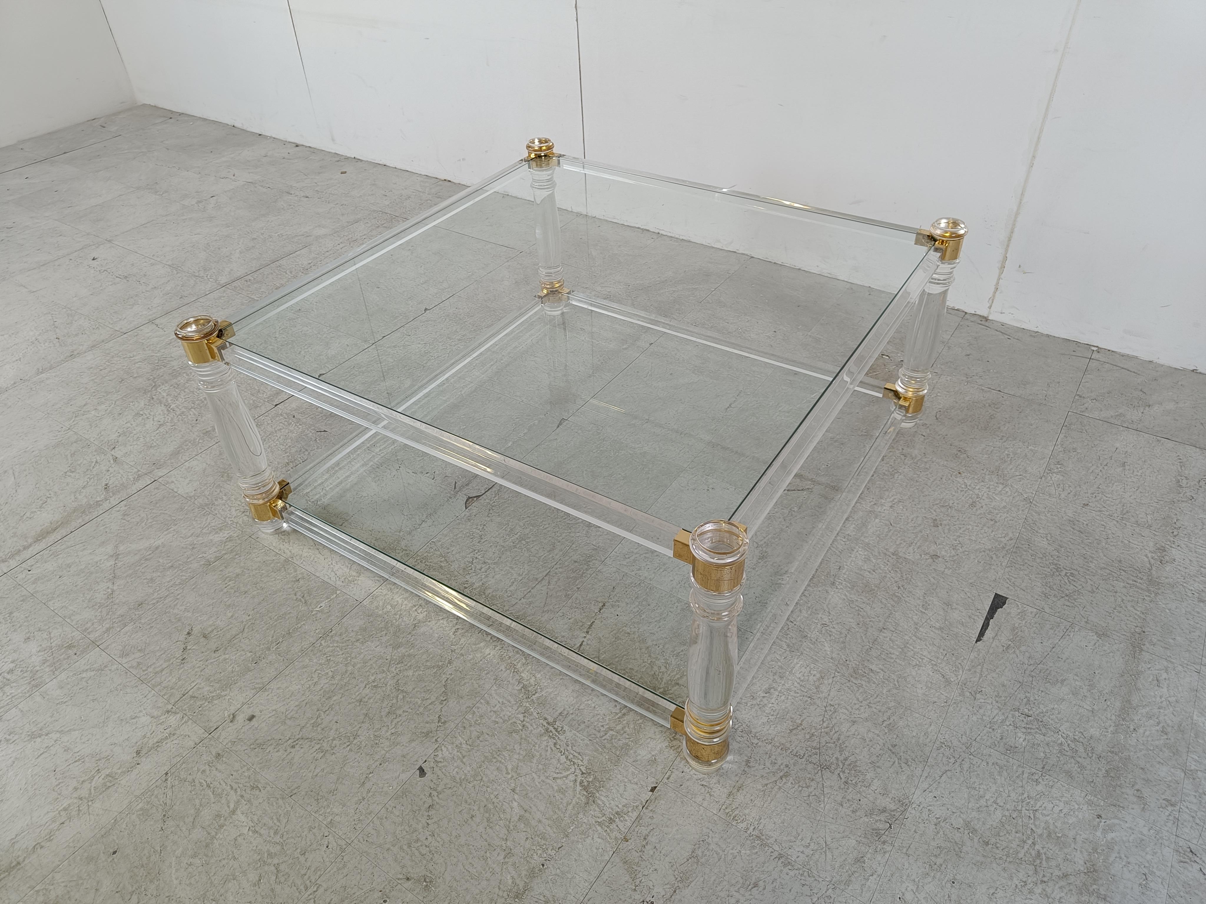 Hollywood Regency Vintage lucite  and brass coffee table, 1970s