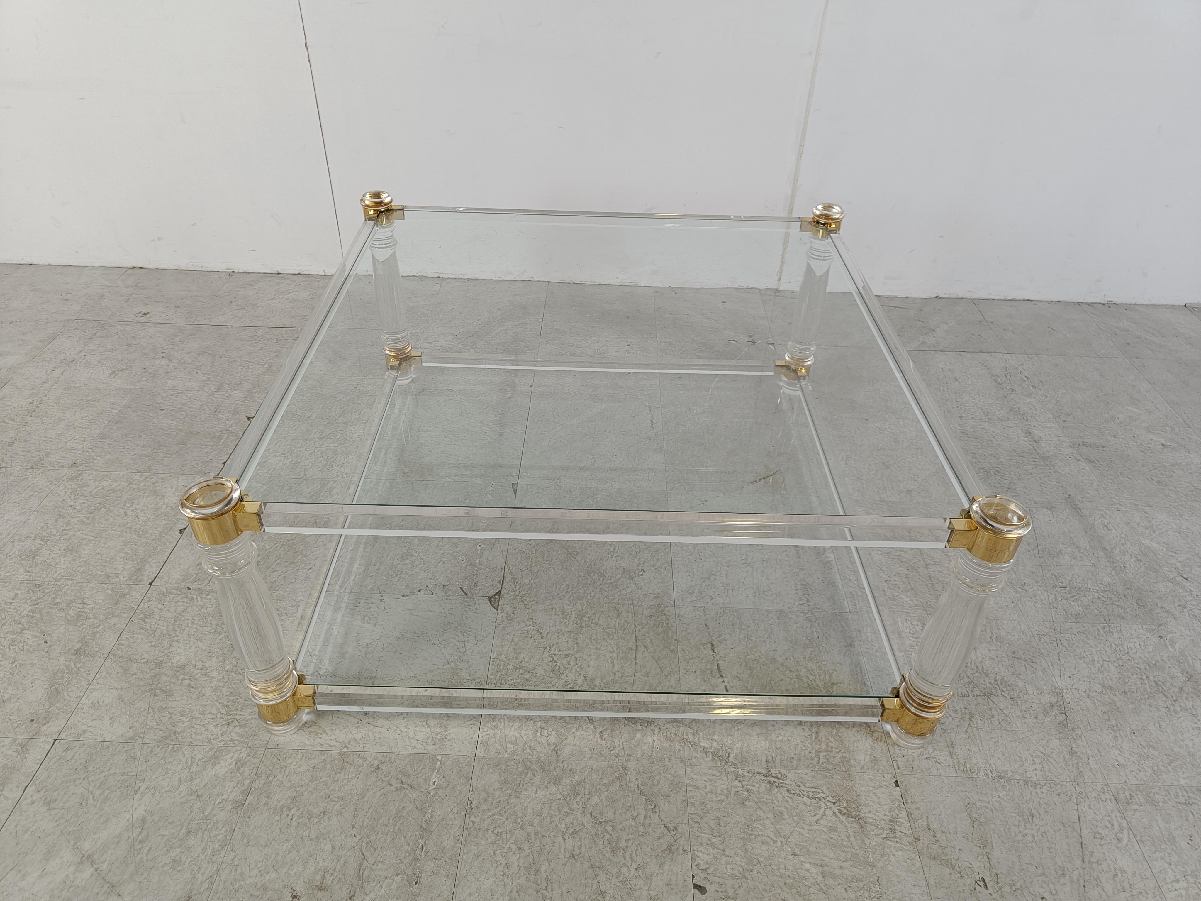 Belgian Vintage lucite  and brass coffee table, 1970s