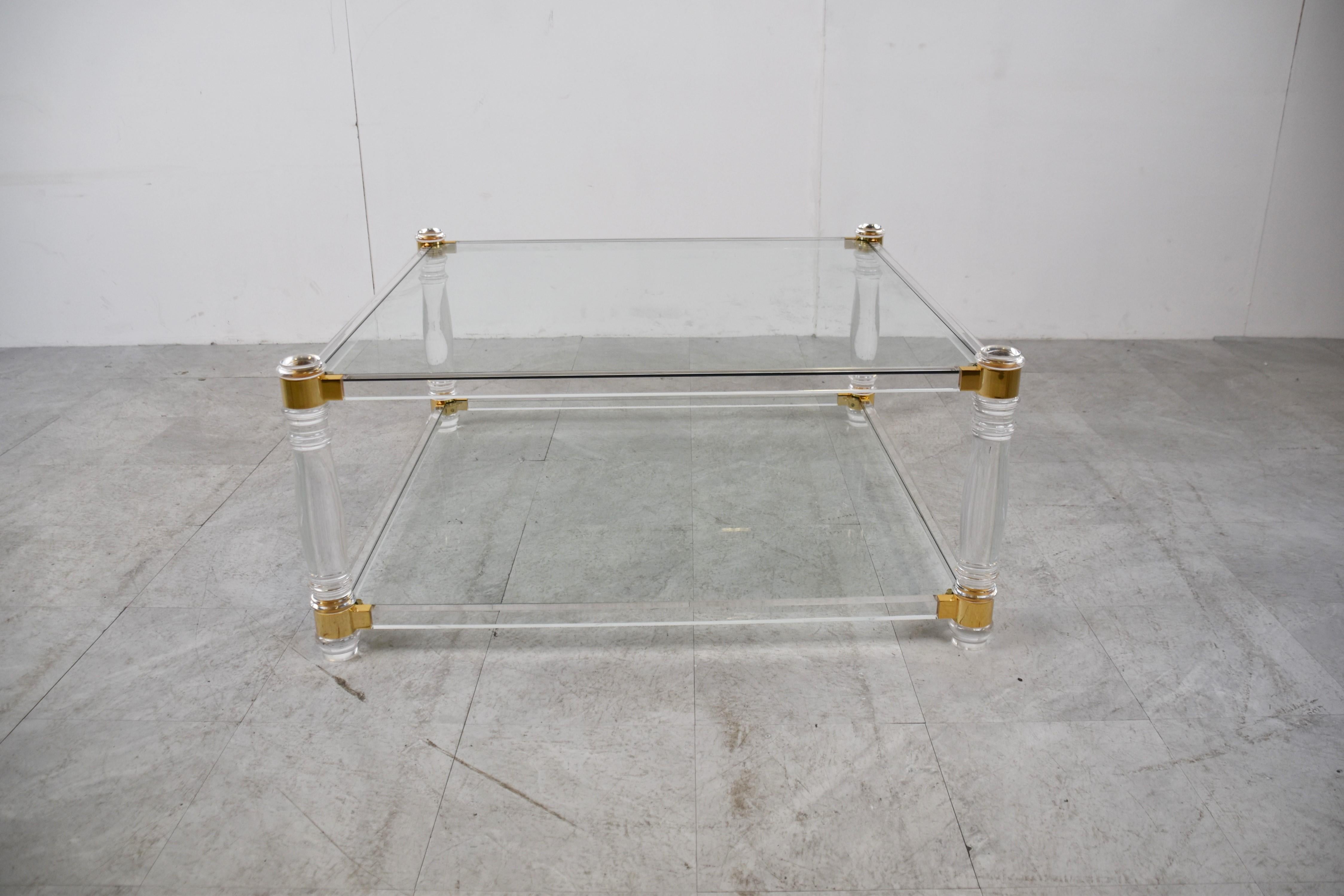 Late 20th Century Vintage Lucite and Brass Coffee Table, 1970s