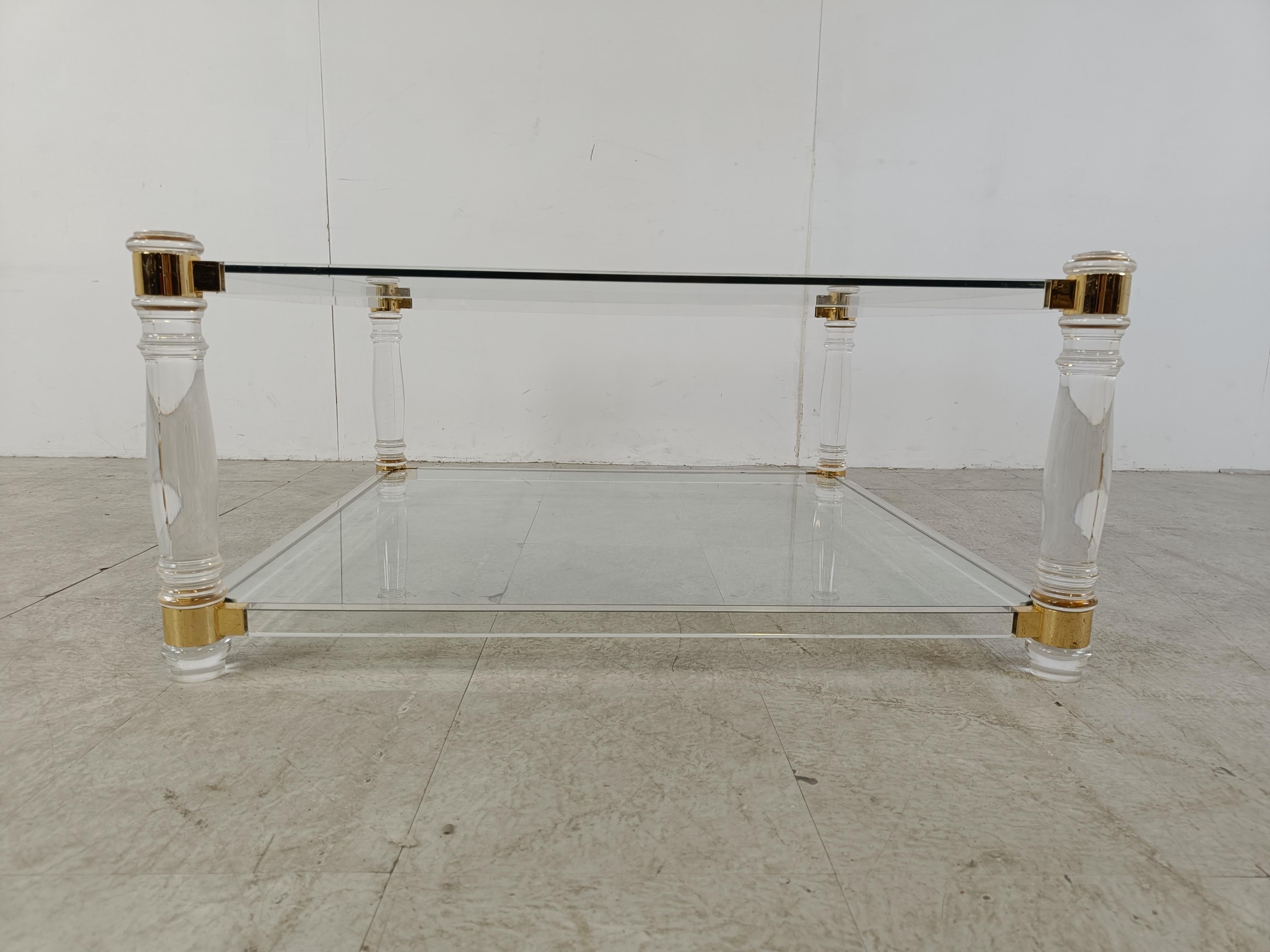 Late 20th Century Vintage lucite  and brass coffee table, 1970s