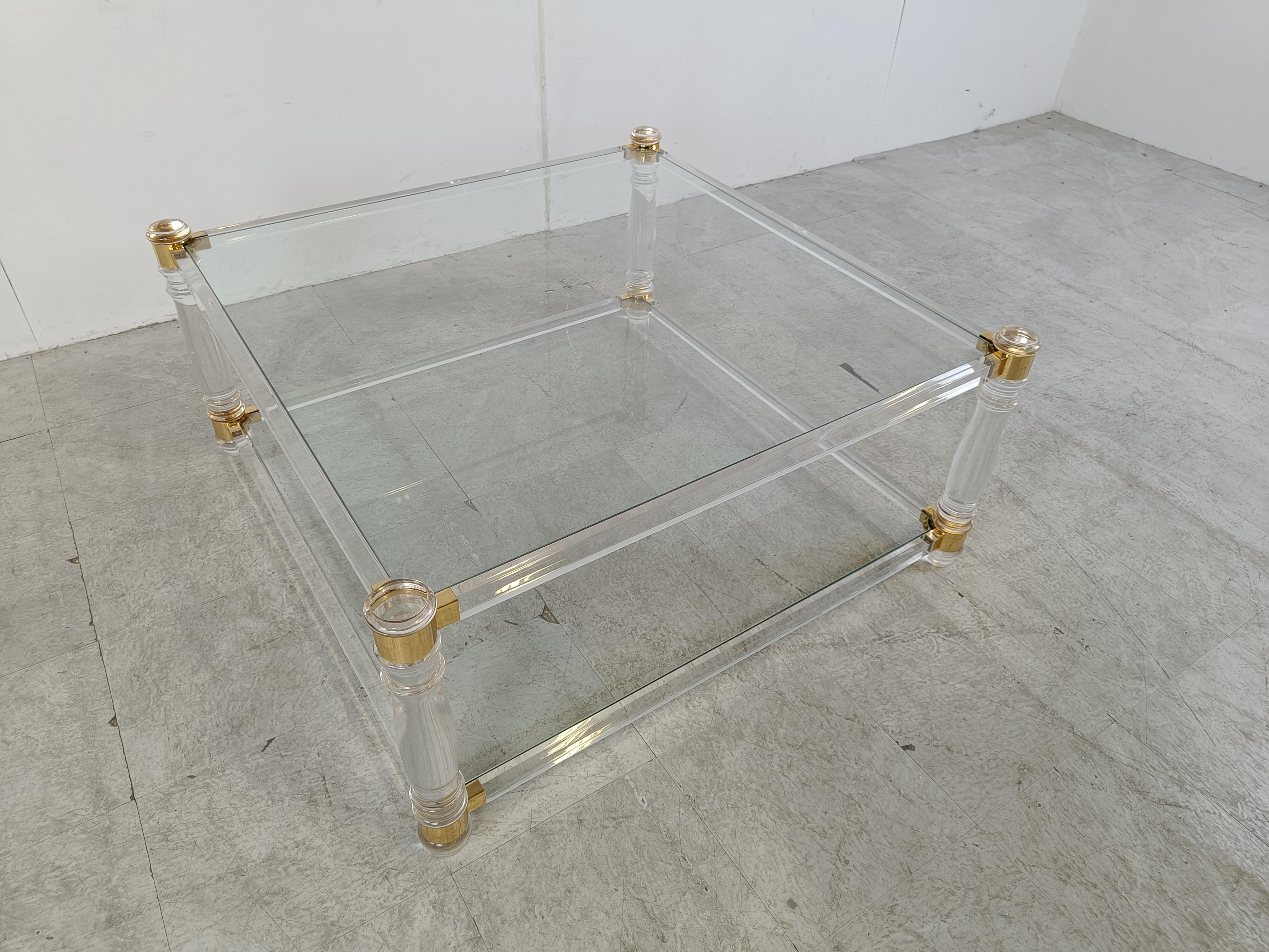 Brass Vintage lucite  and brass coffee table, 1970s
