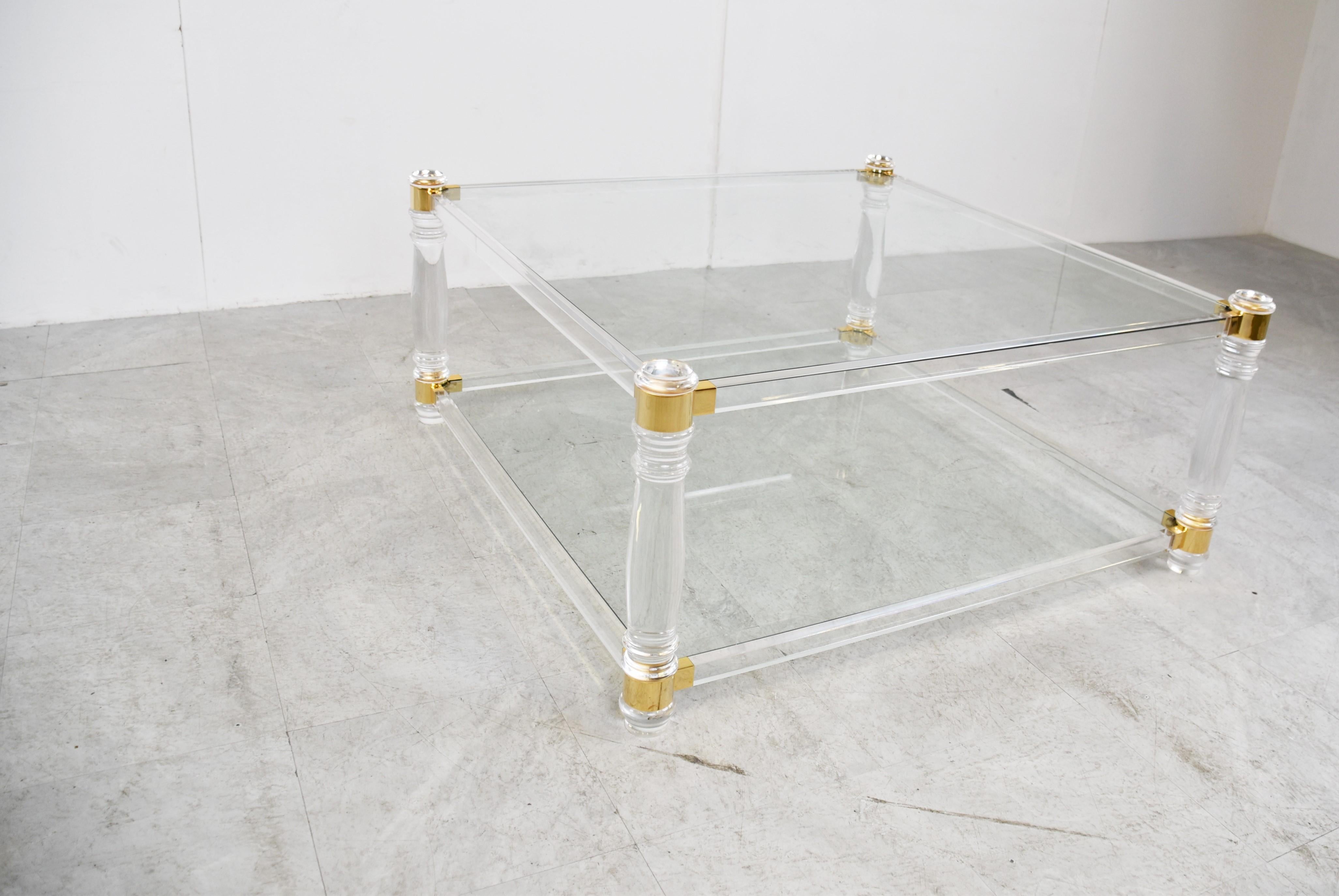 Vintage Lucite and Brass Coffee Table, 1970s 2