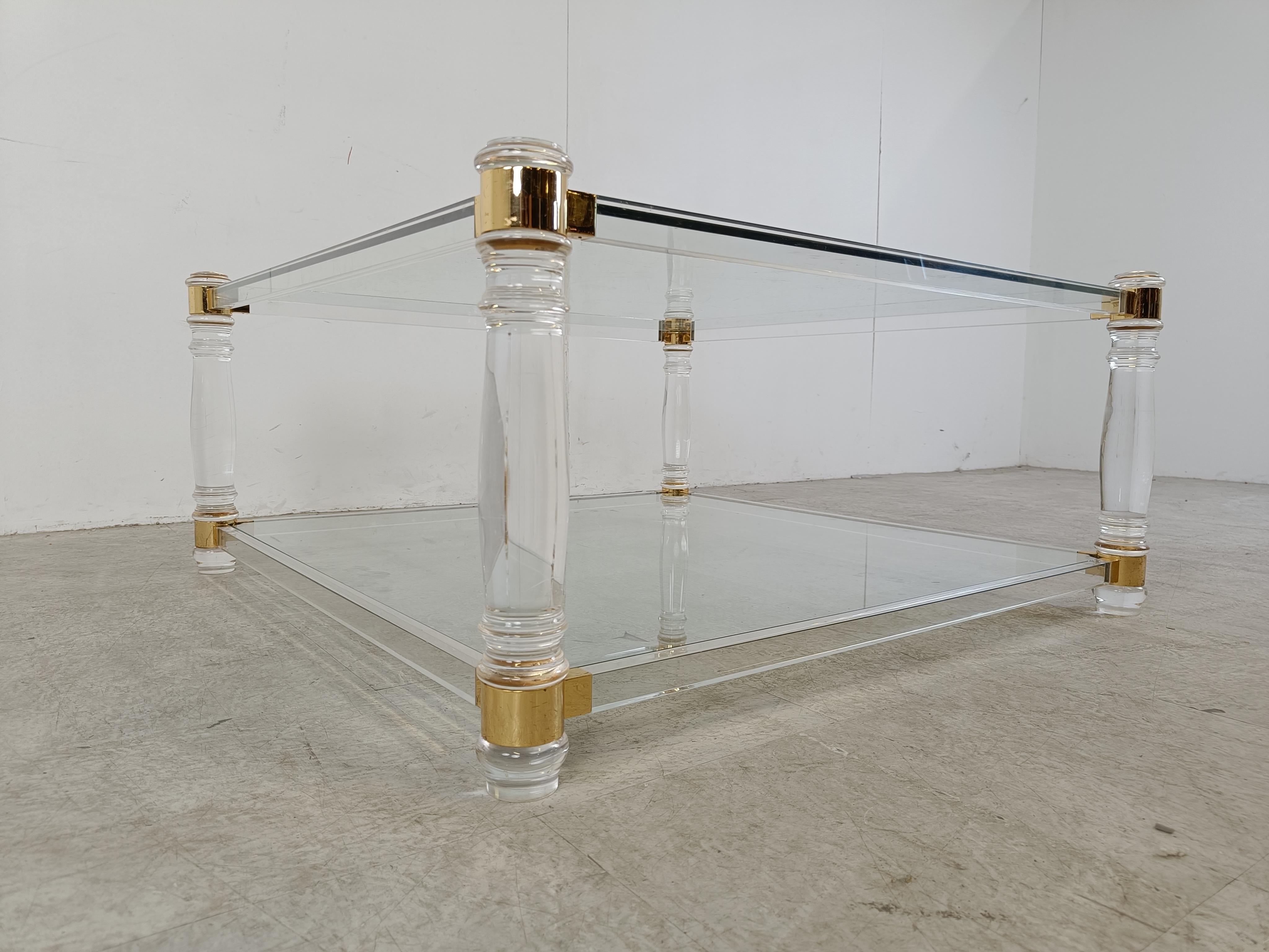 Vintage lucite  and brass coffee table, 1970s 2