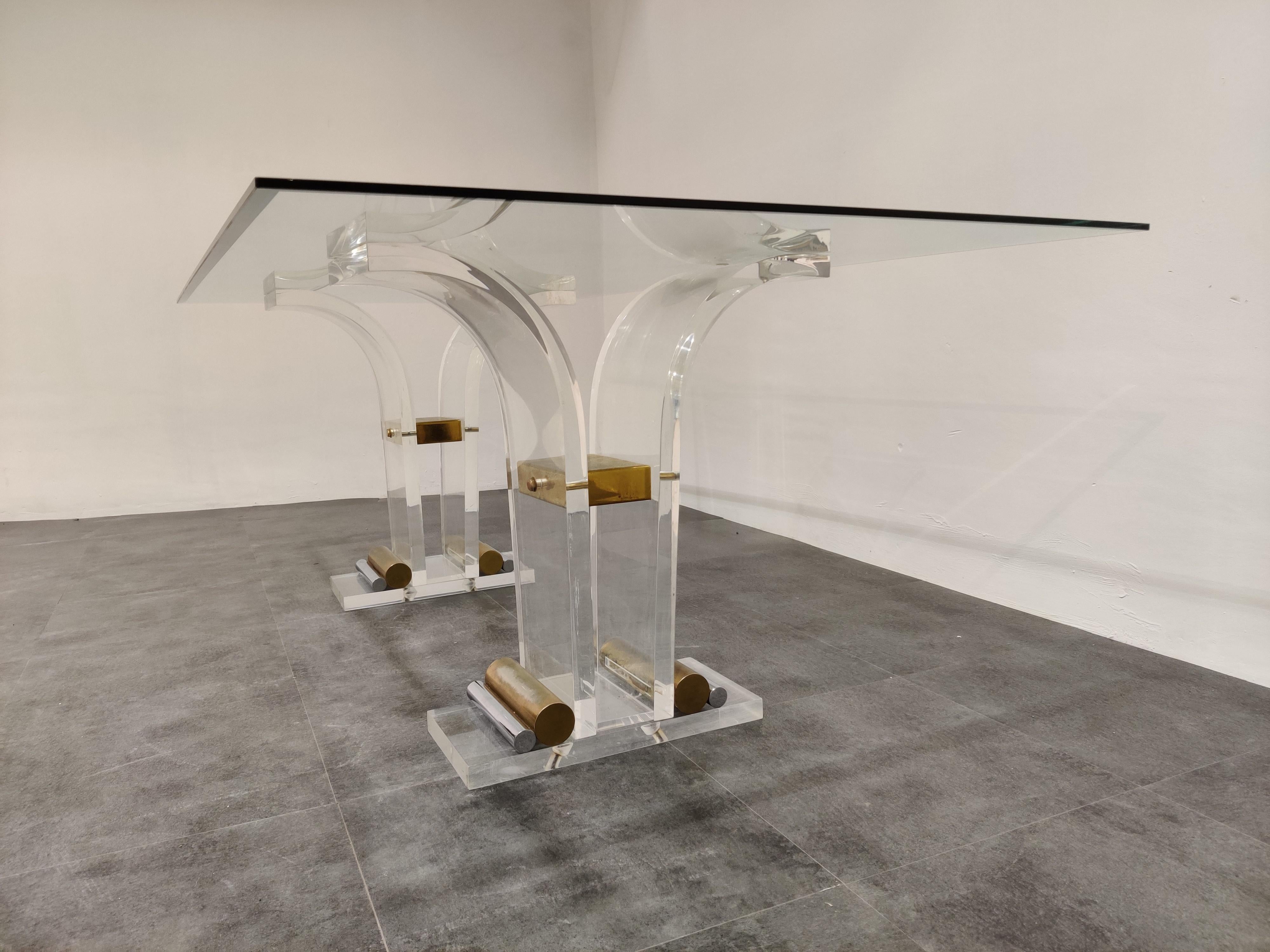 Vintage Lucite and Brass Dining Table, 1970s 3