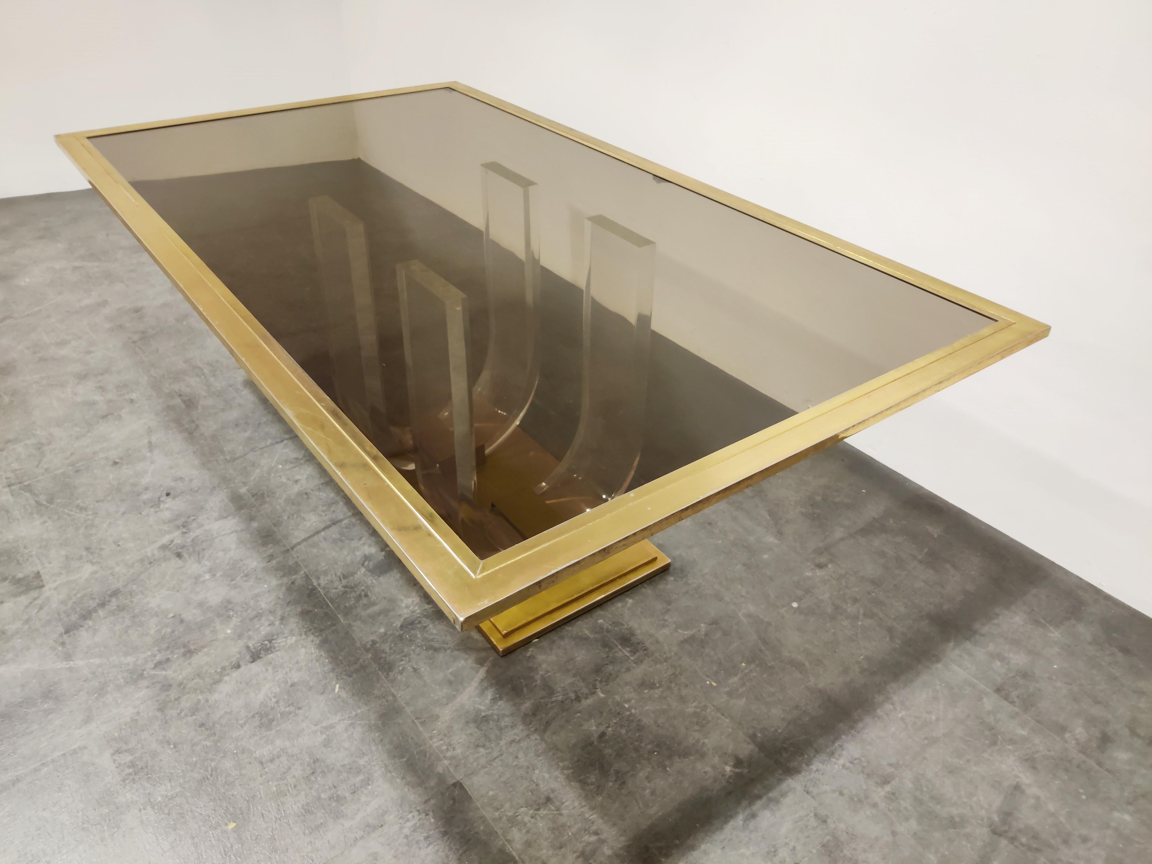 Belgian Vintage Lucite and Brass Dining Table, 1970s