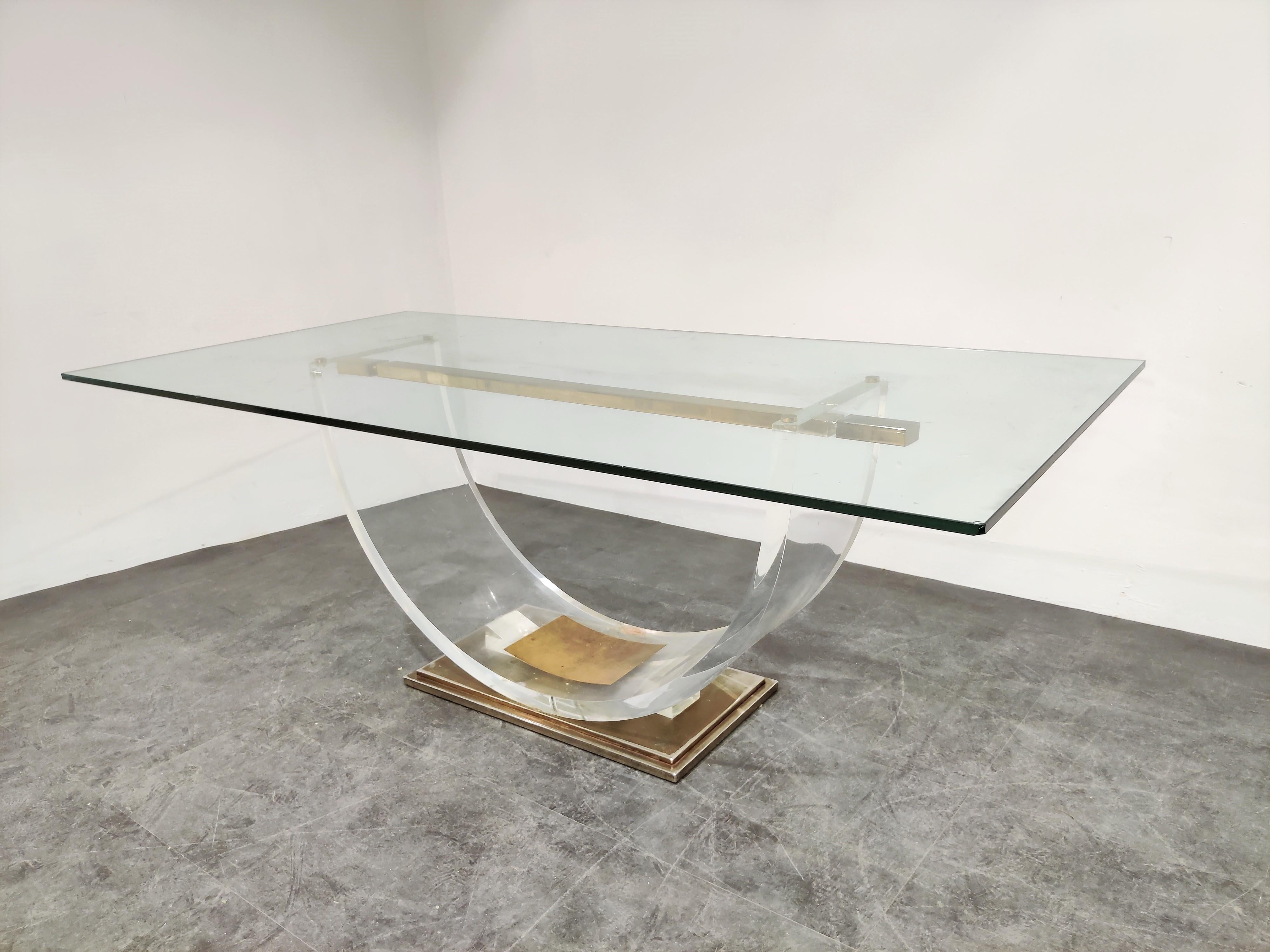 Belgian Vintage Lucite and Brass Dining Table, 1970s