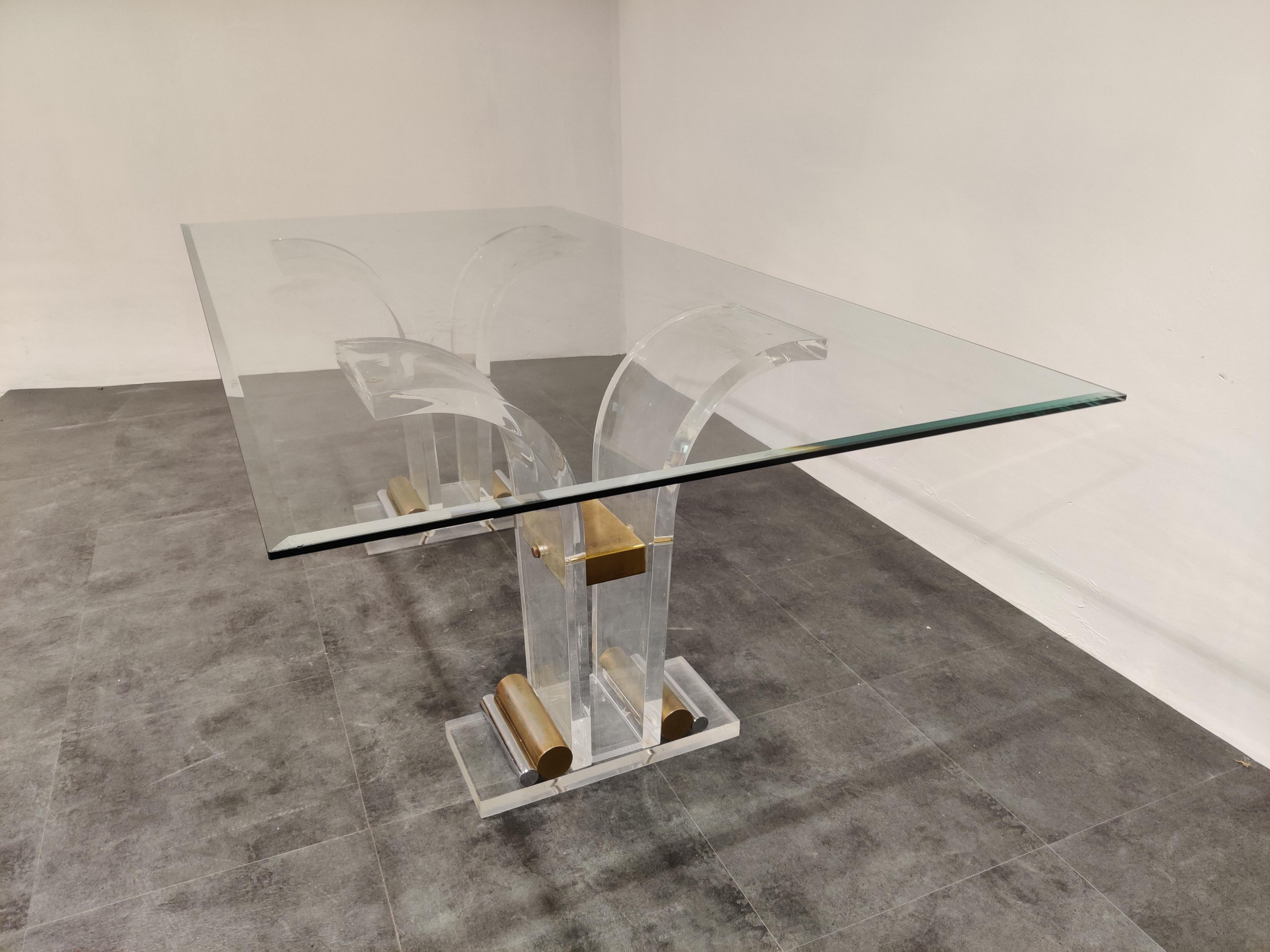 Late 20th Century Vintage Lucite and Brass Dining Table, 1970s