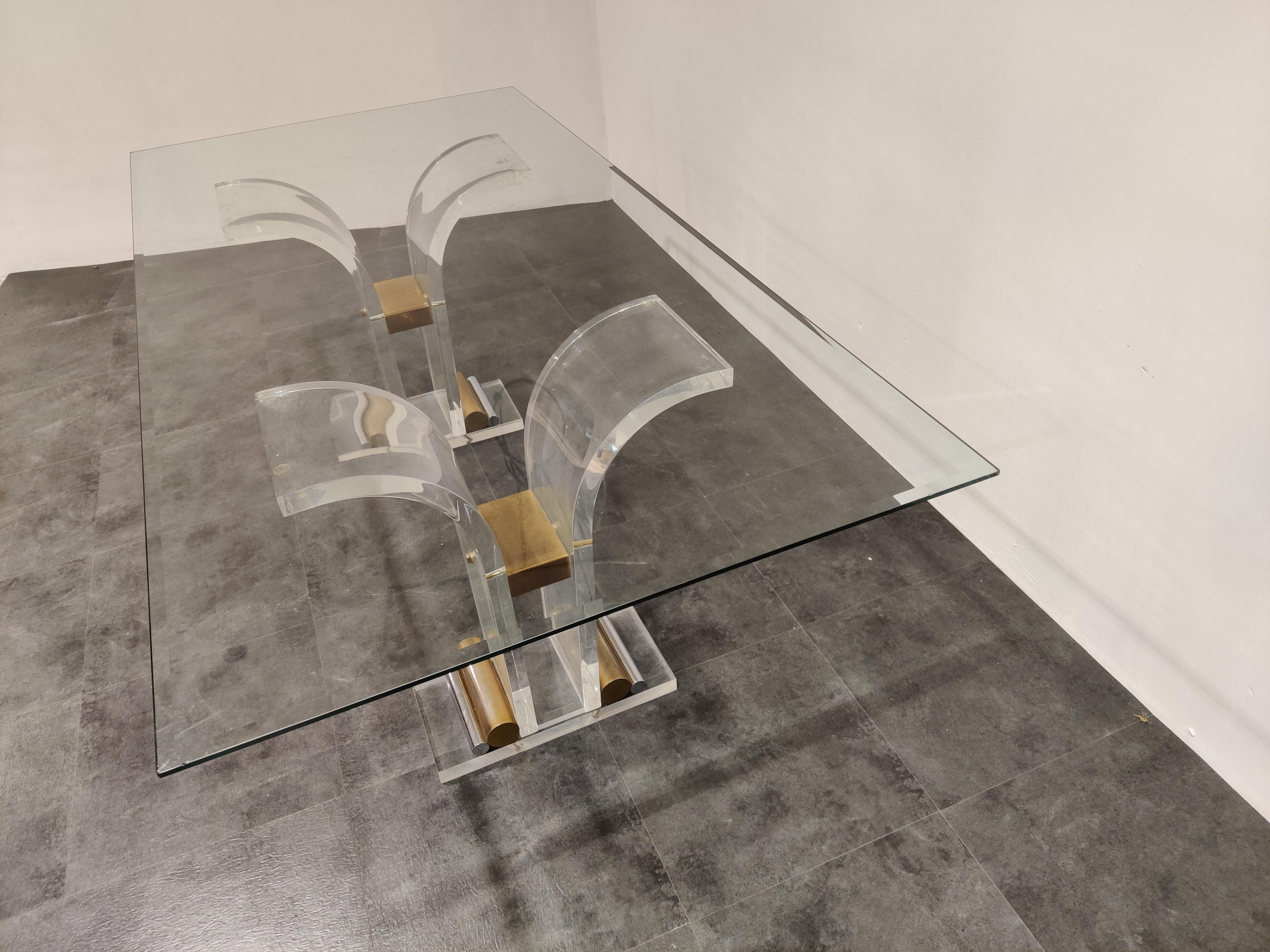 Vintage Lucite and Brass Dining Table, 1970s 1