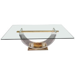 Vintage Lucite and Brass Dining Table, 1970s