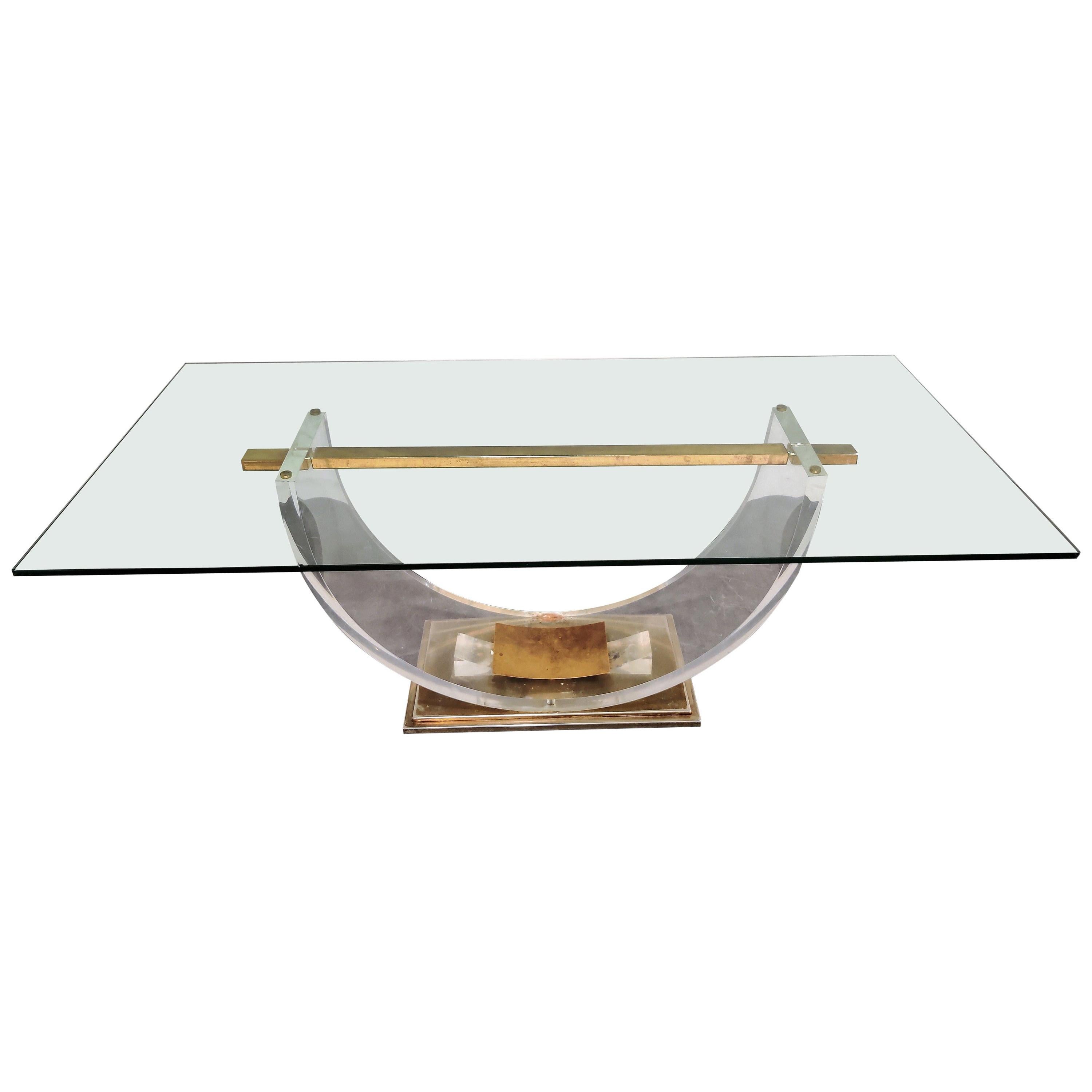 Vintage Lucite and Brass Dining Table, 1970s