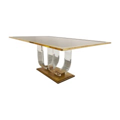 Table de Salle à Manger Vintage en Lucite et Laiton:: 1970s