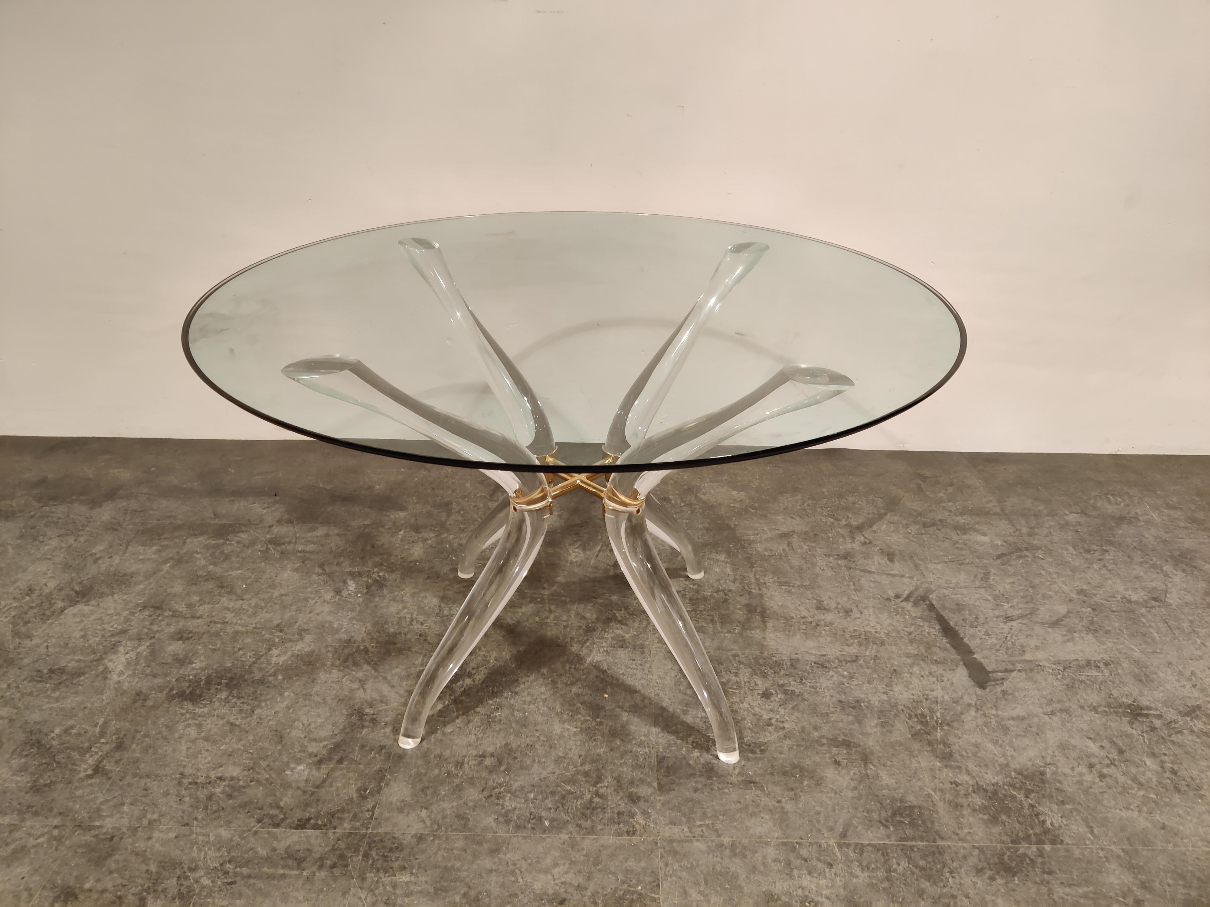 Hollywood Regency Vintage Lucite and Brass Dining Table, 1980s