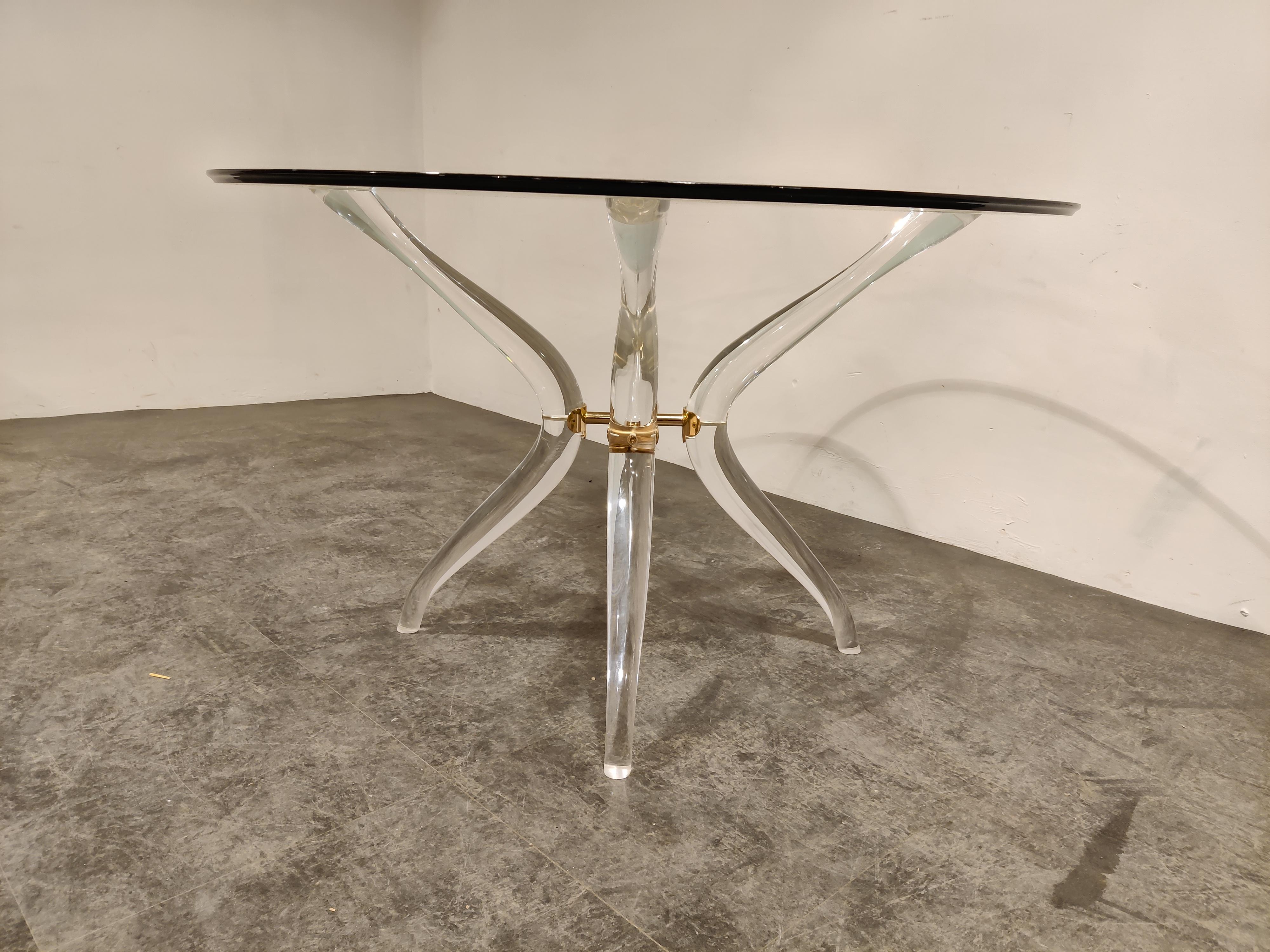 French Vintage Lucite and Brass Dining Table, 1980s