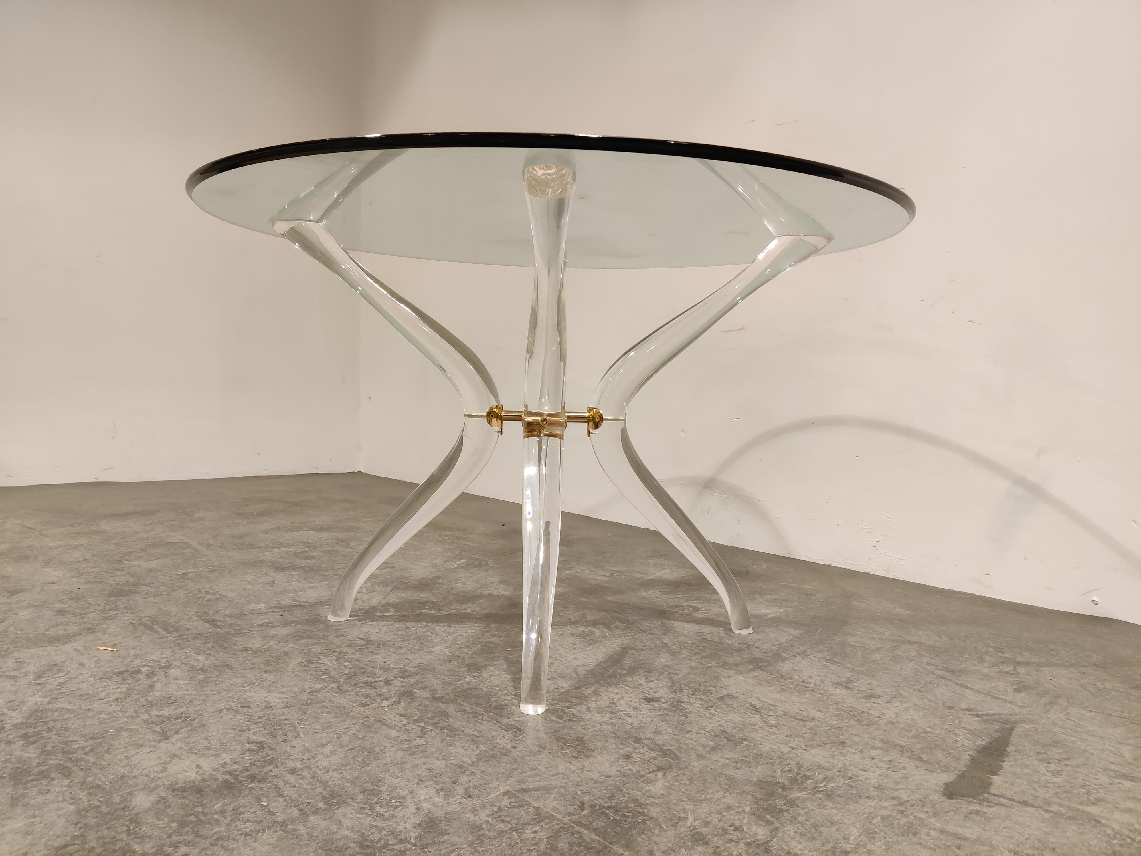 Vintage Lucite and Brass Dining Table, 1980s In Good Condition In HEVERLEE, BE