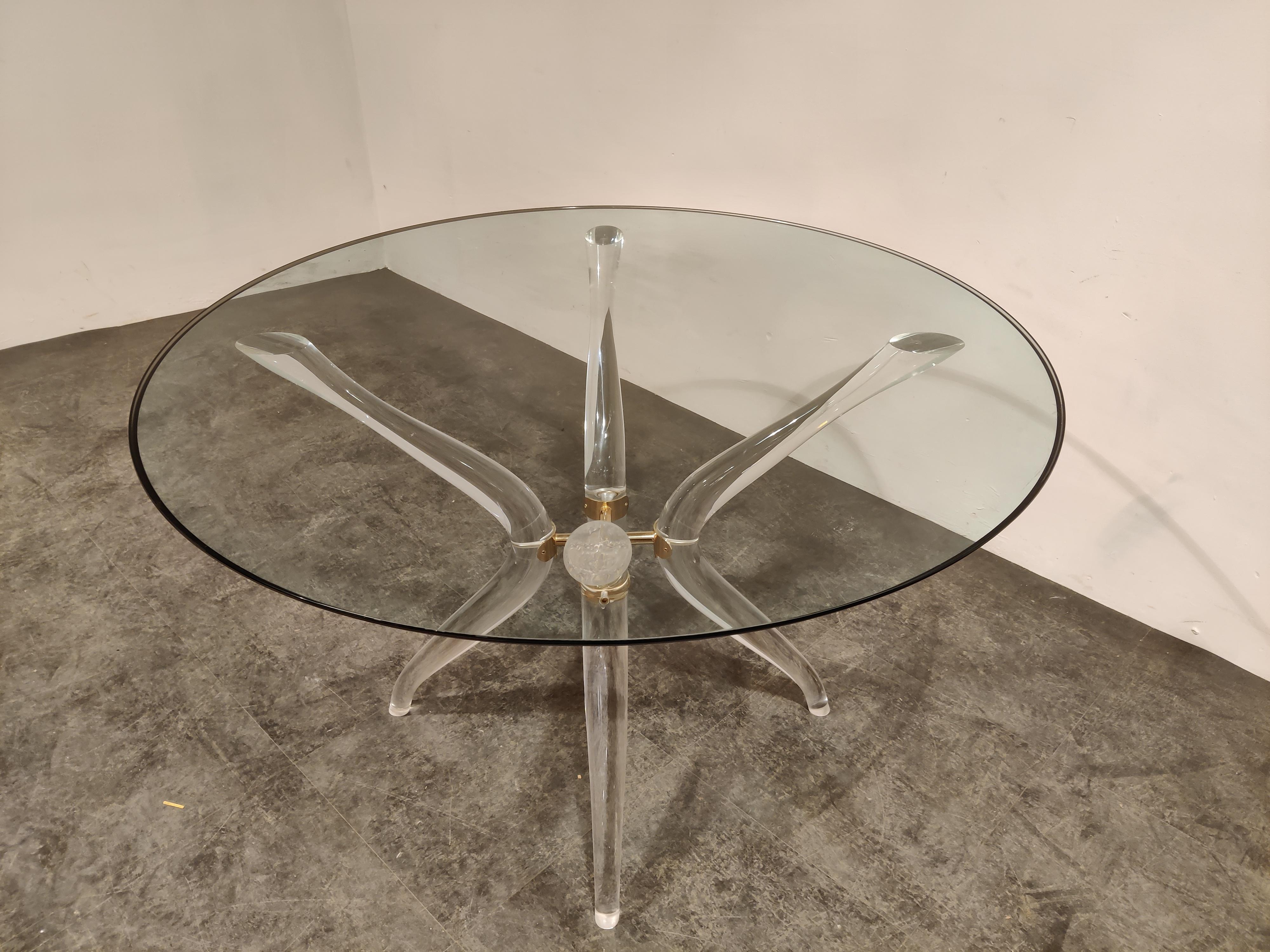 Late 20th Century Vintage Lucite and Brass Dining Table, 1980s