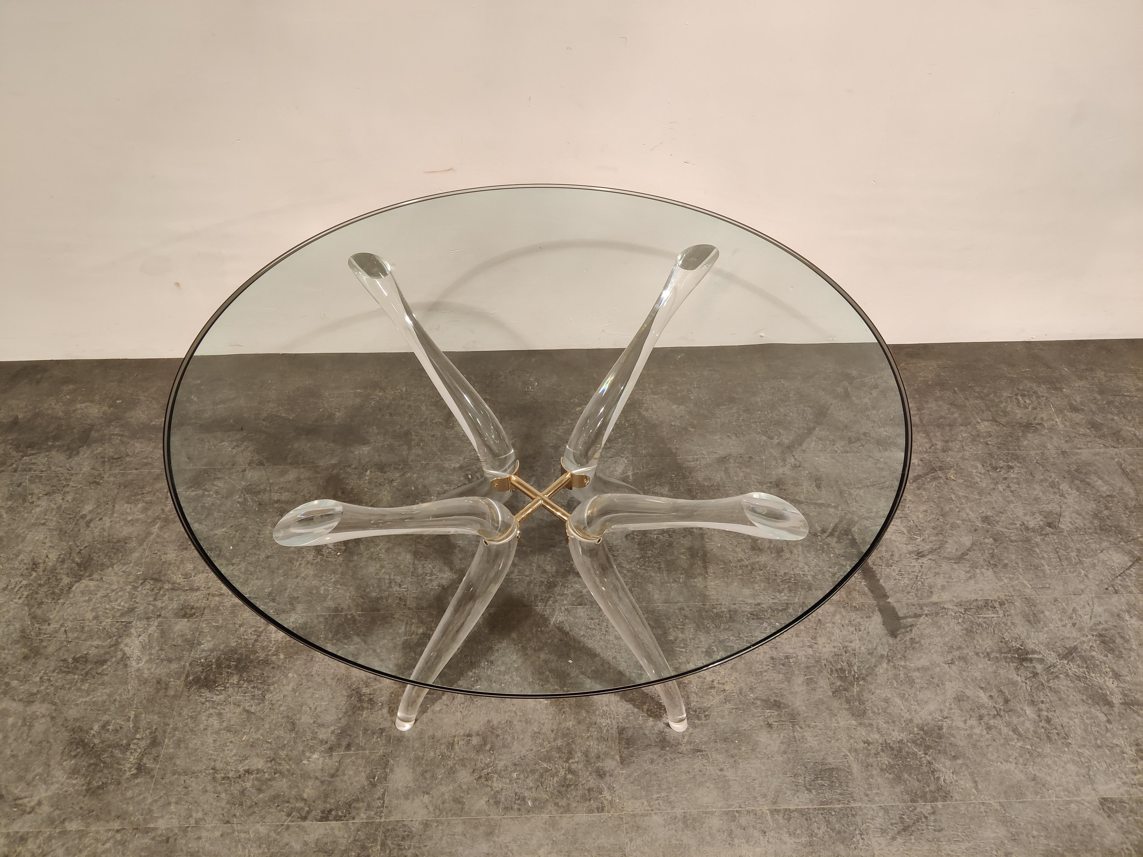 Vintage Lucite and Brass Dining Table, 1980s 1