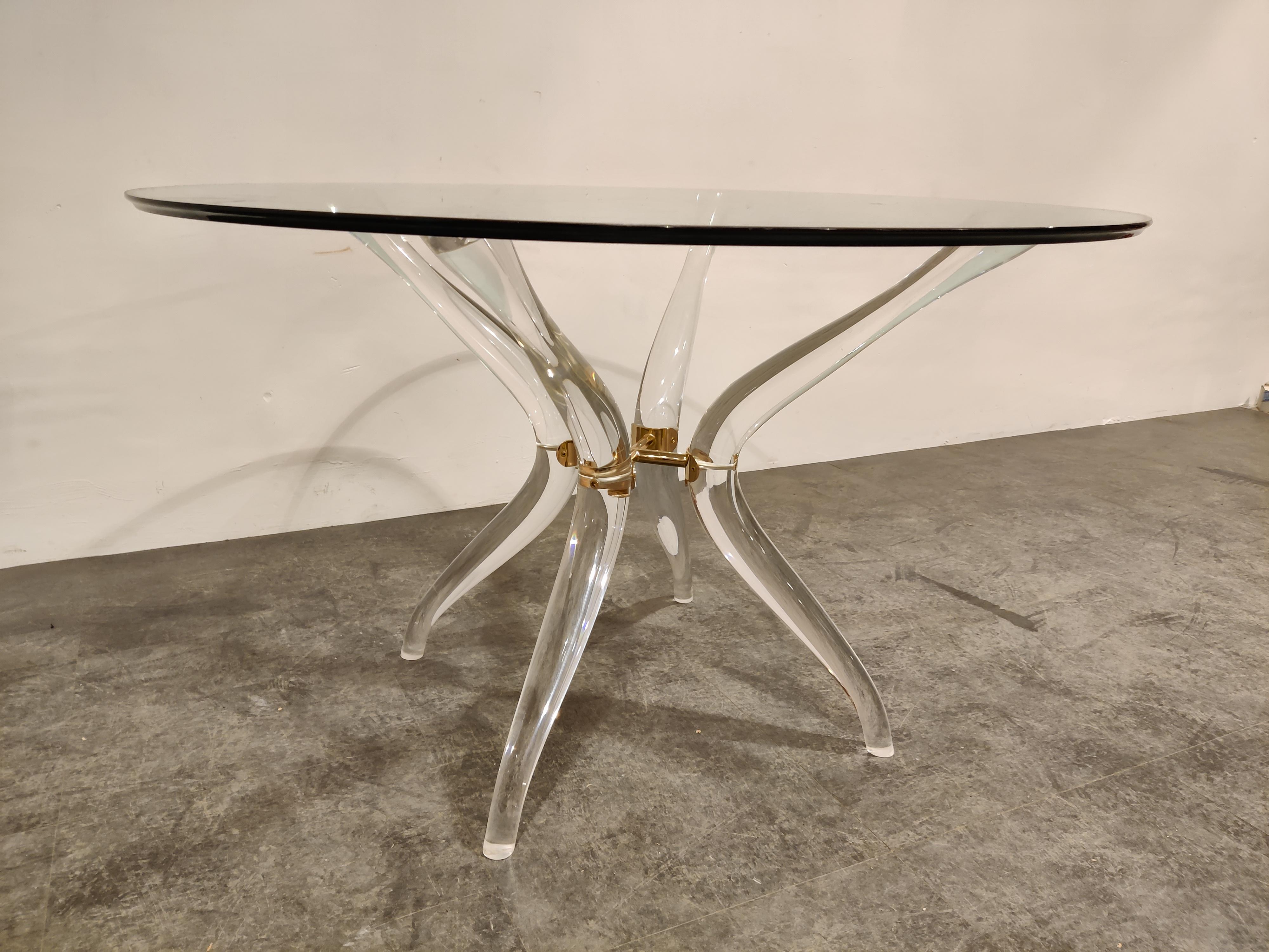 Vintage Lucite and Brass Dining Table, 1980s 2