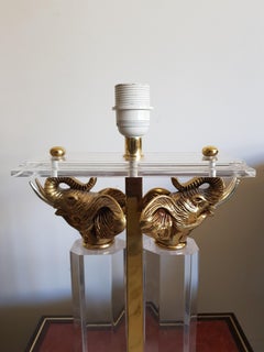 Vintage Lucite and Brass Elephant Head Table Lamp, 1970s