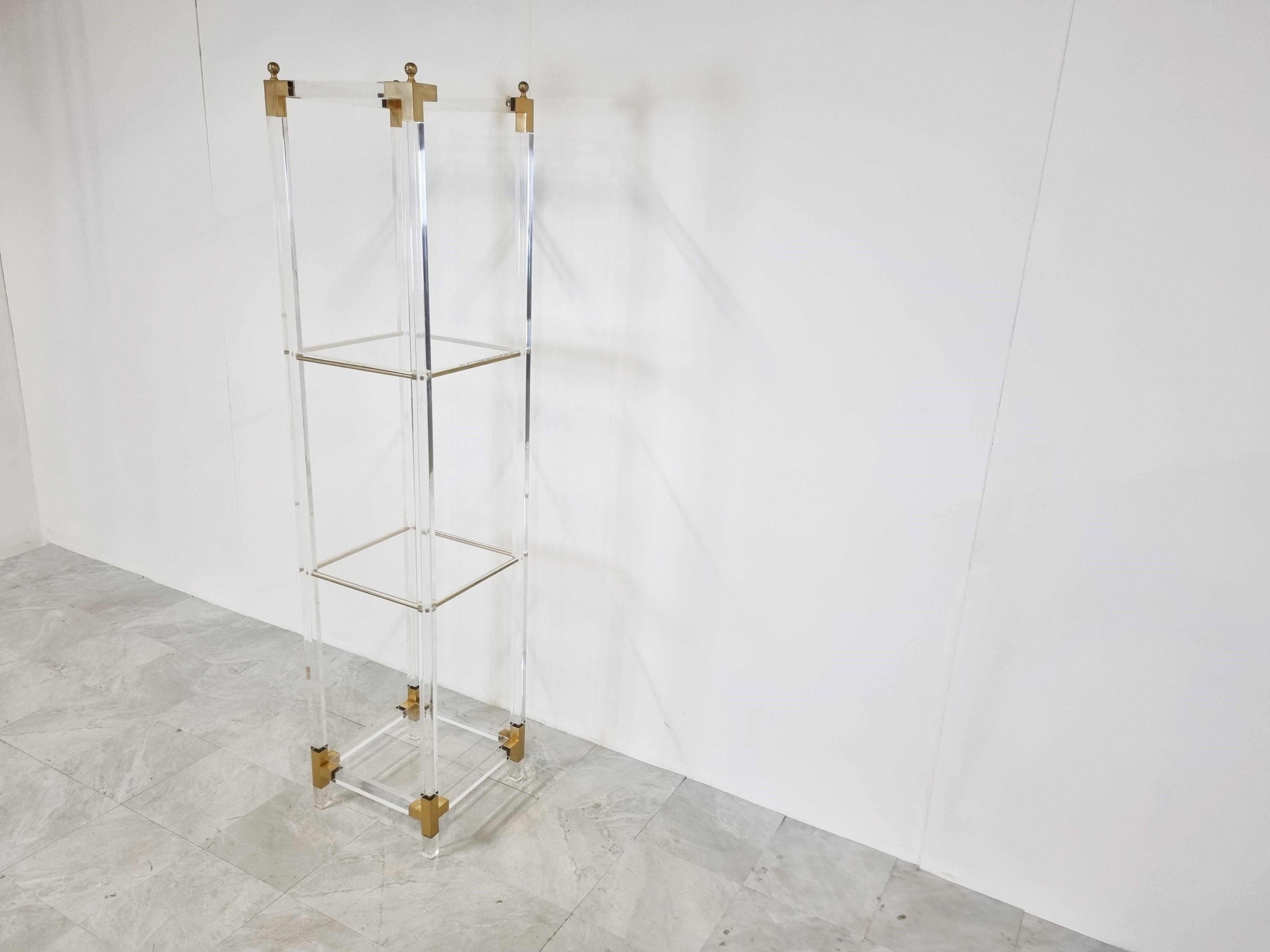 Hollywood Regency Vintage Lucite and Brass Etagere, 1970s For Sale