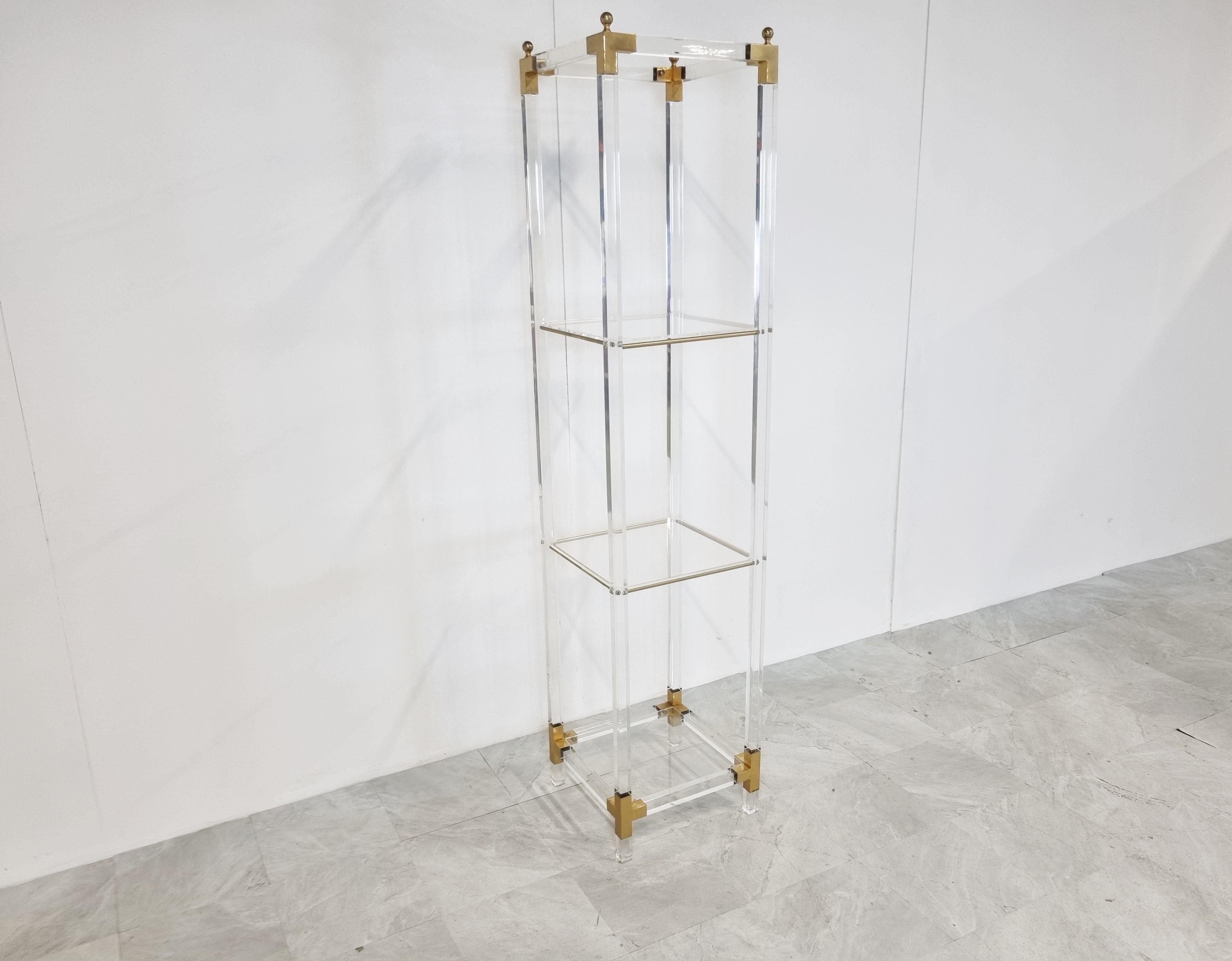 Late 20th Century Vintage Lucite and Brass Etagere, 1970s For Sale