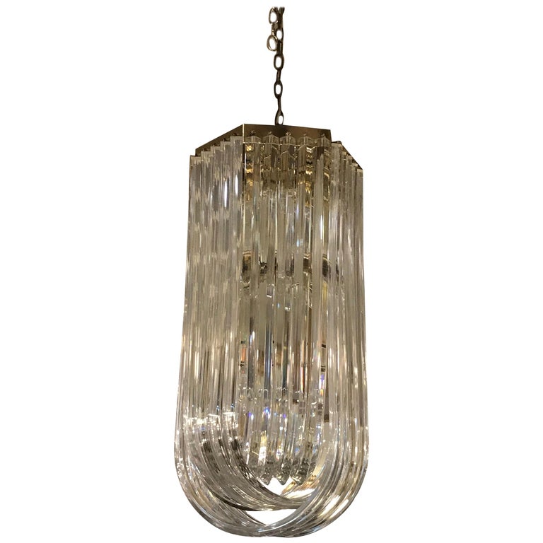 Vintage Lucite and Brass Hexagonal Chandelier at 1stDibs