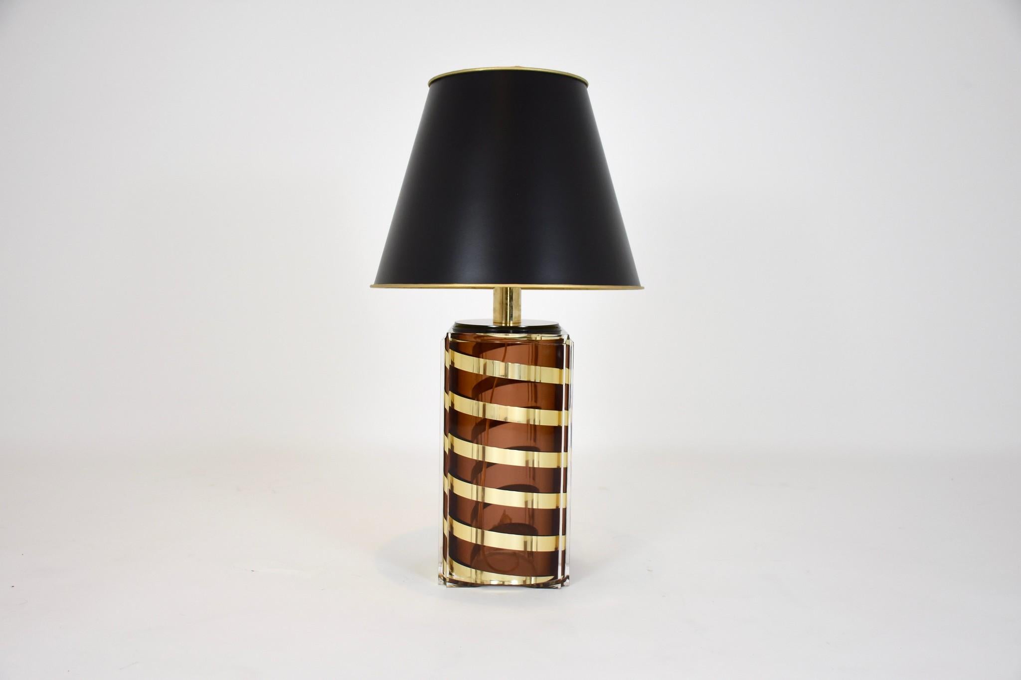 Vintage Lucite and Brass Lamp with Black Paper Shade 2