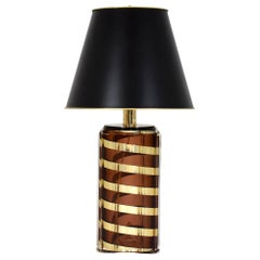 Vintage Lucite and Brass Lamp with Black Paper Shade