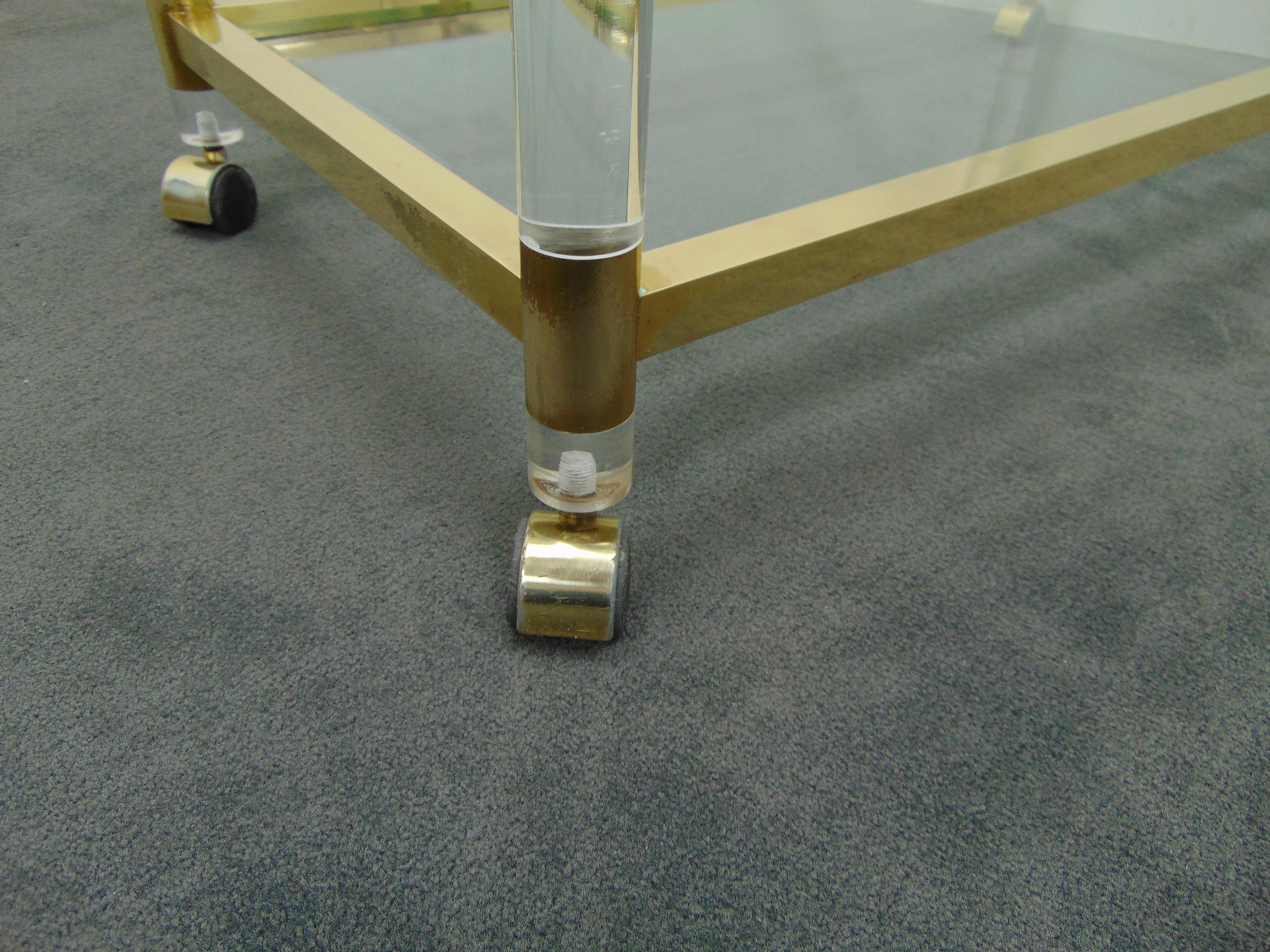 Vintage Lucite and Brass Rolling Bar Cart by Charles Hollis Jones 7