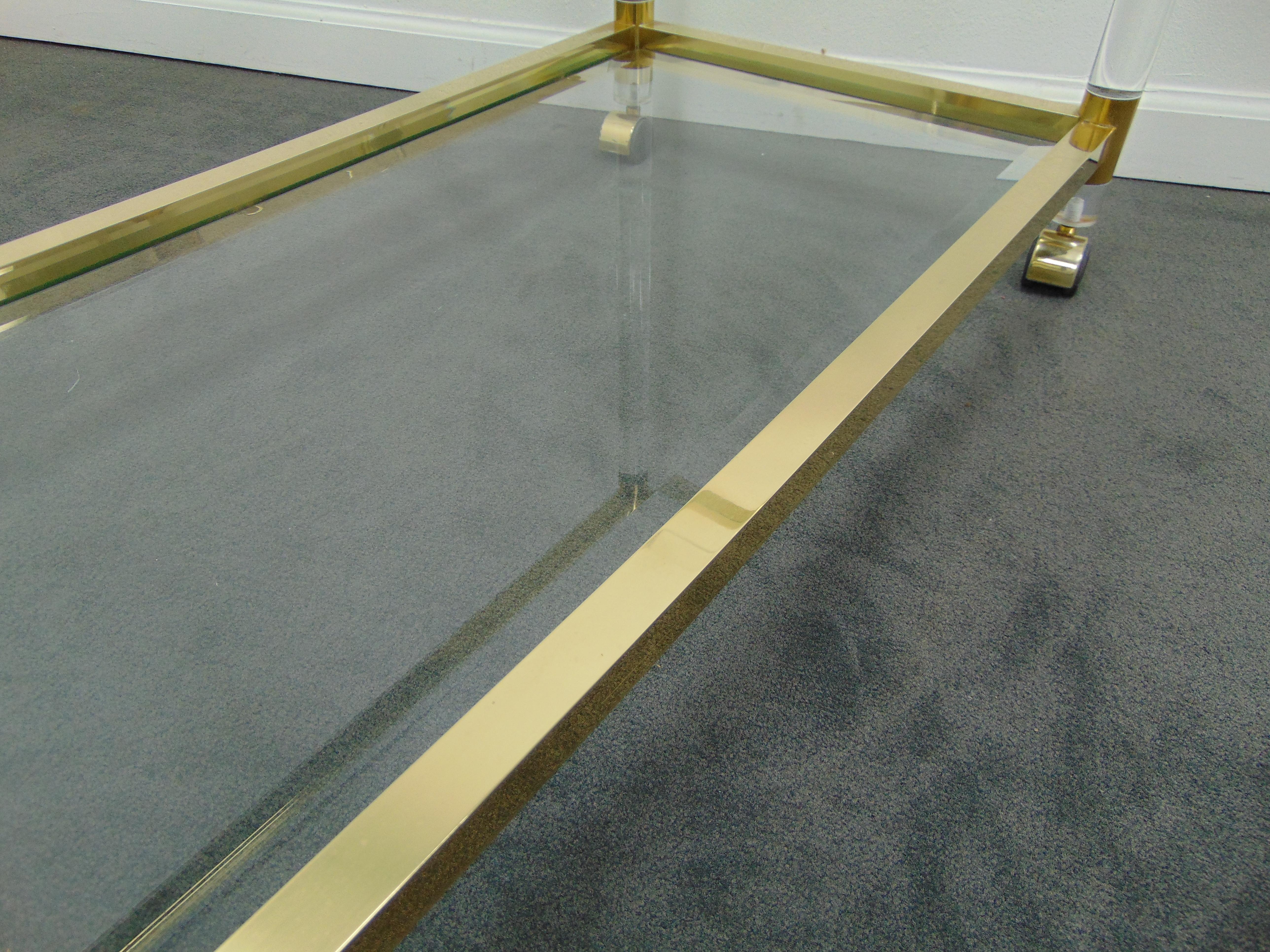 Vintage Lucite and Brass Rolling Bar Cart by Charles Hollis Jones 8