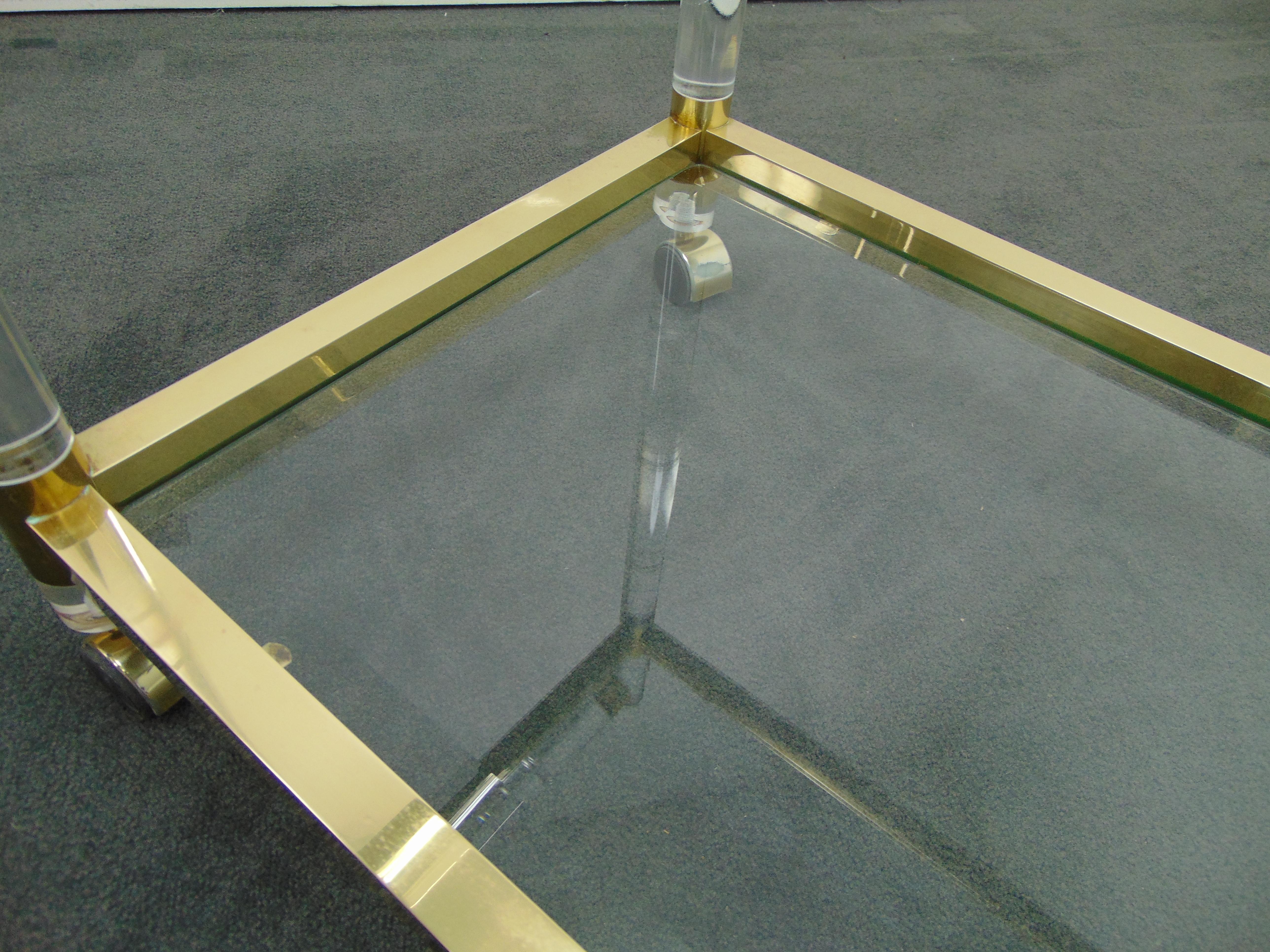 Vintage Lucite and Brass Rolling Bar Cart by Charles Hollis Jones 10