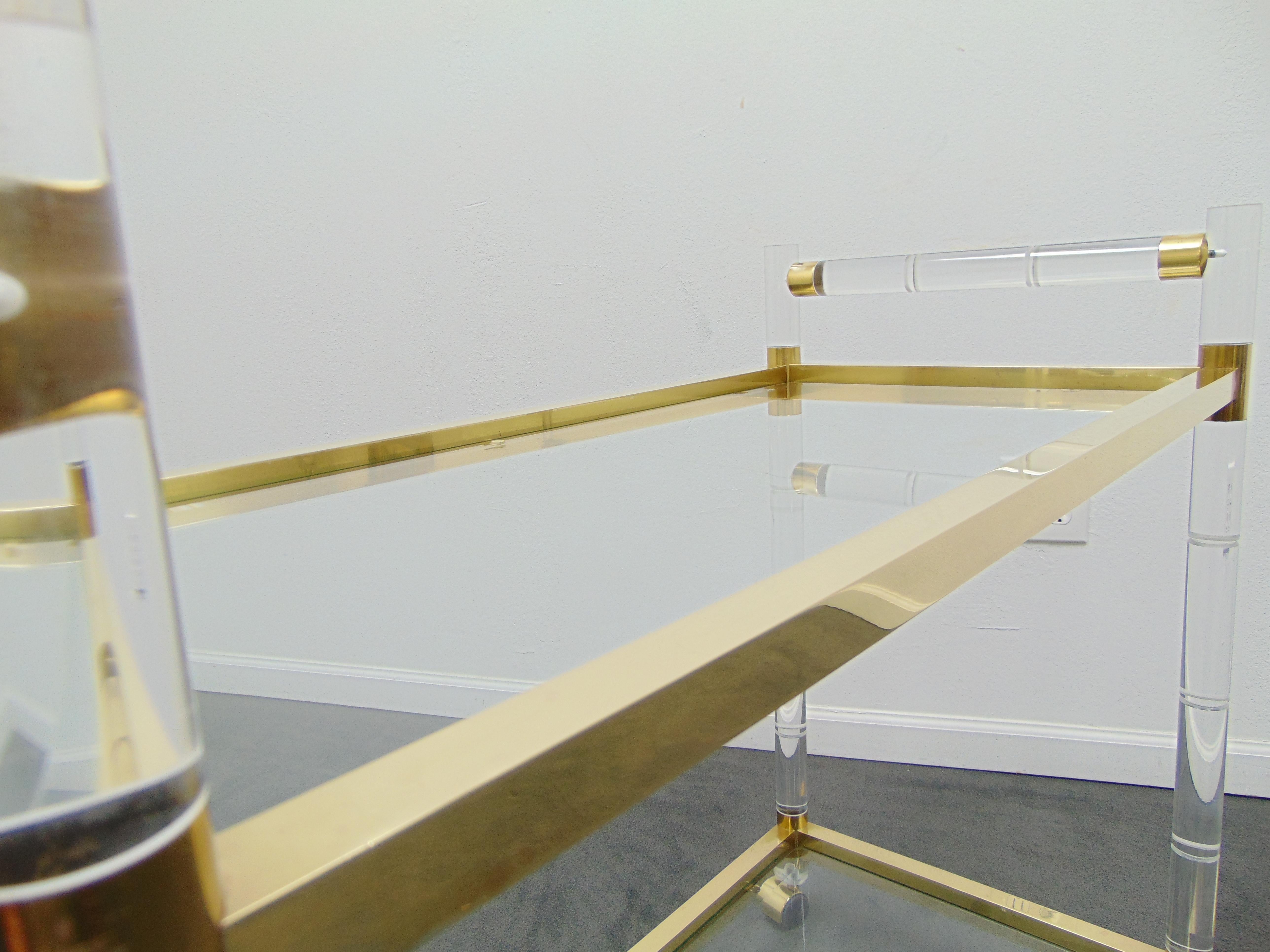 Vintage Lucite and Brass Rolling Bar Cart by Charles Hollis Jones 12