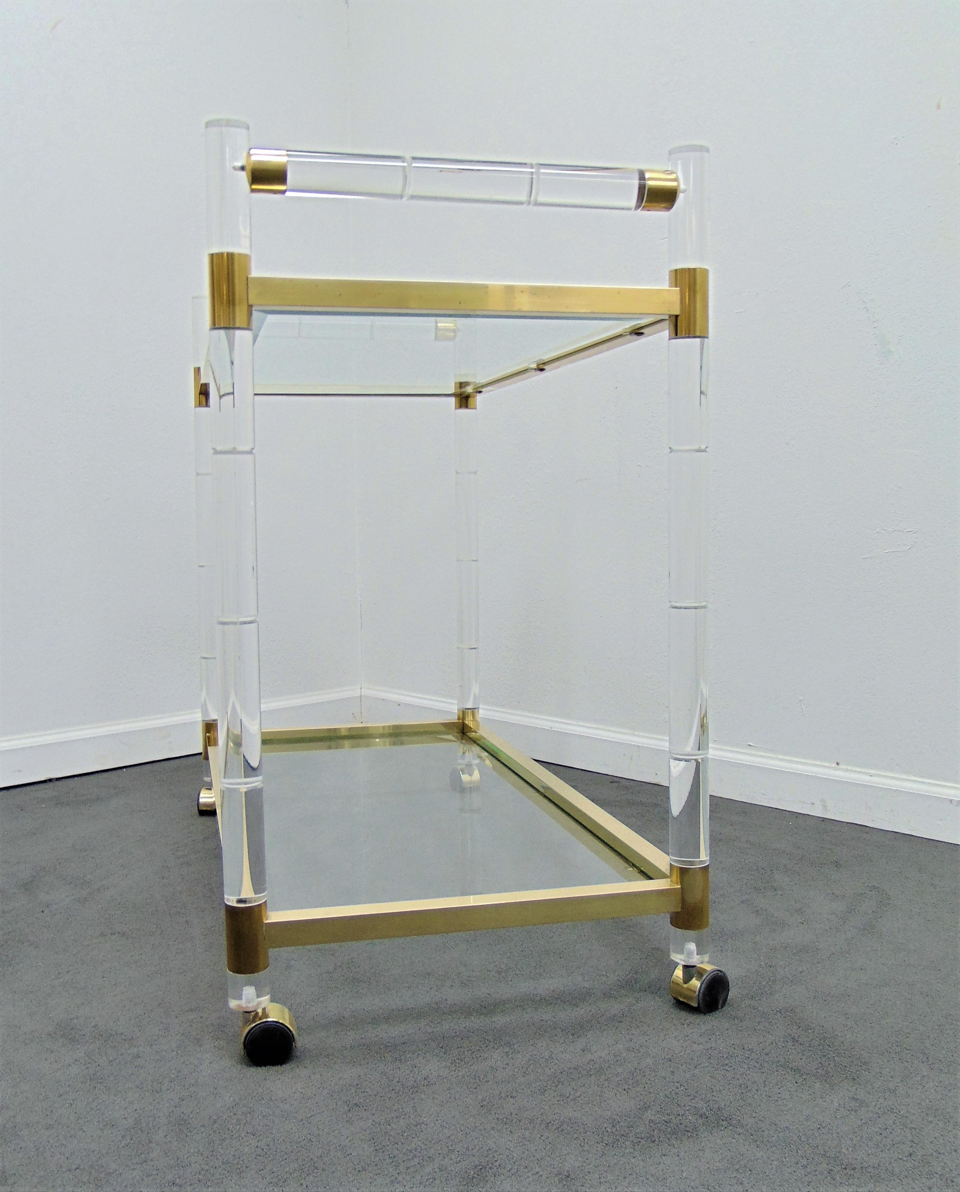 Vintage Lucite and Brass Rolling Bar Cart by Charles Hollis Jones In Good Condition In Tulsa, OK