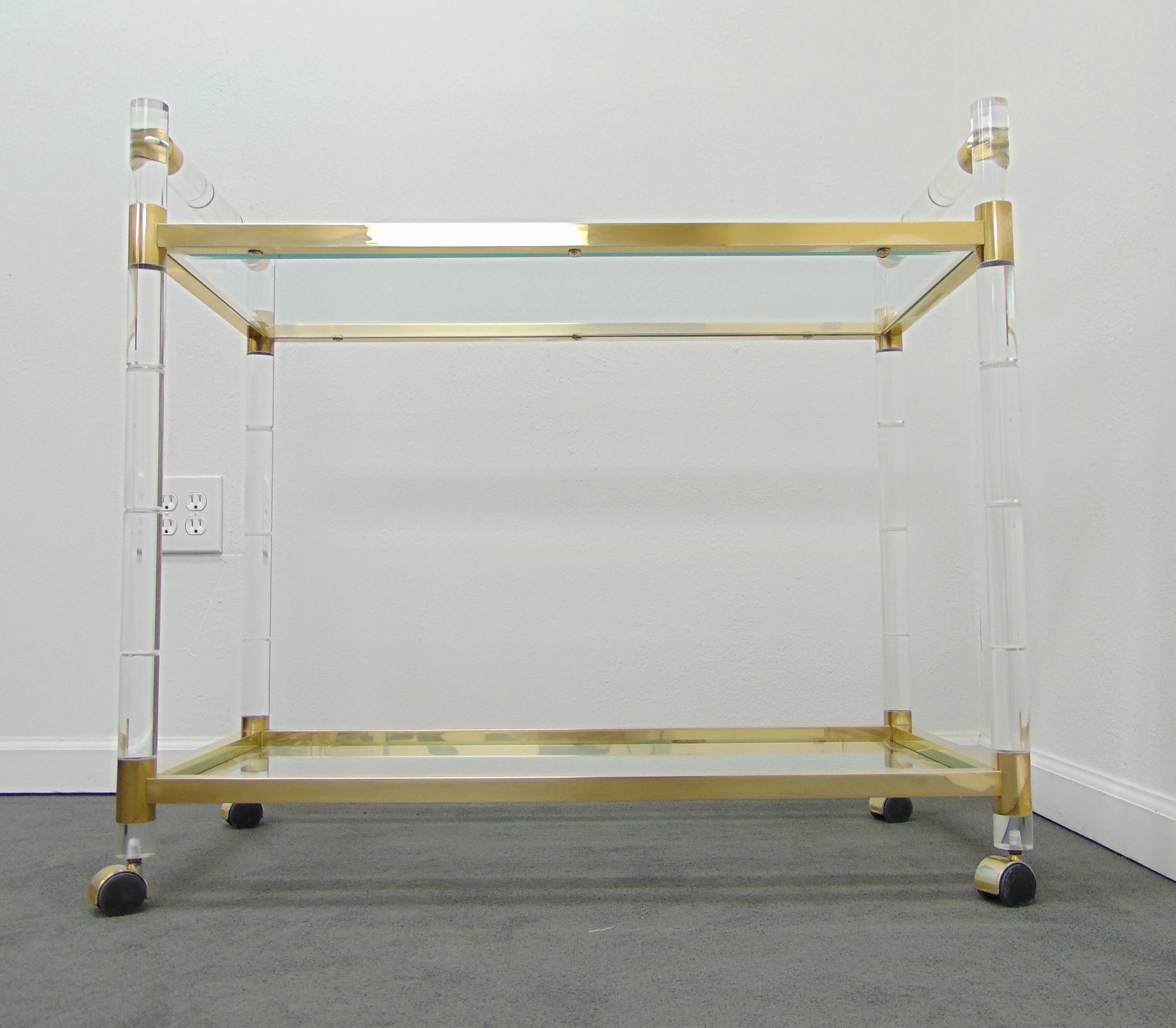 Late 20th Century Vintage Lucite and Brass Rolling Bar Cart by Charles Hollis Jones