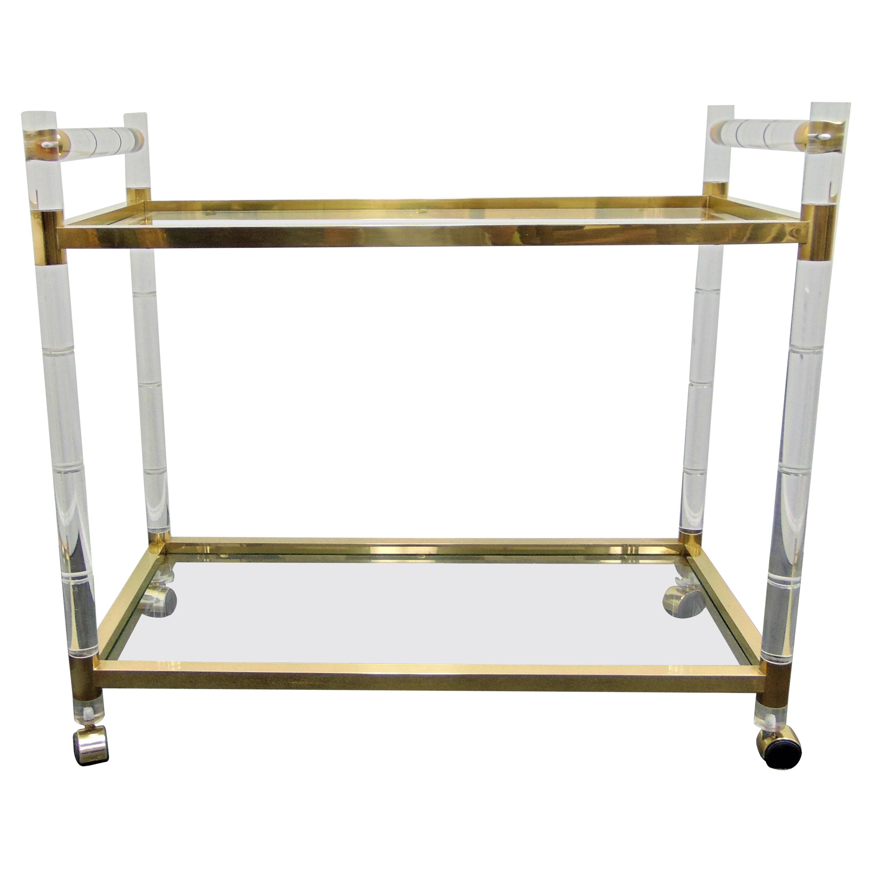 Vintage Lucite and Brass Rolling Bar Cart by Charles Hollis Jones