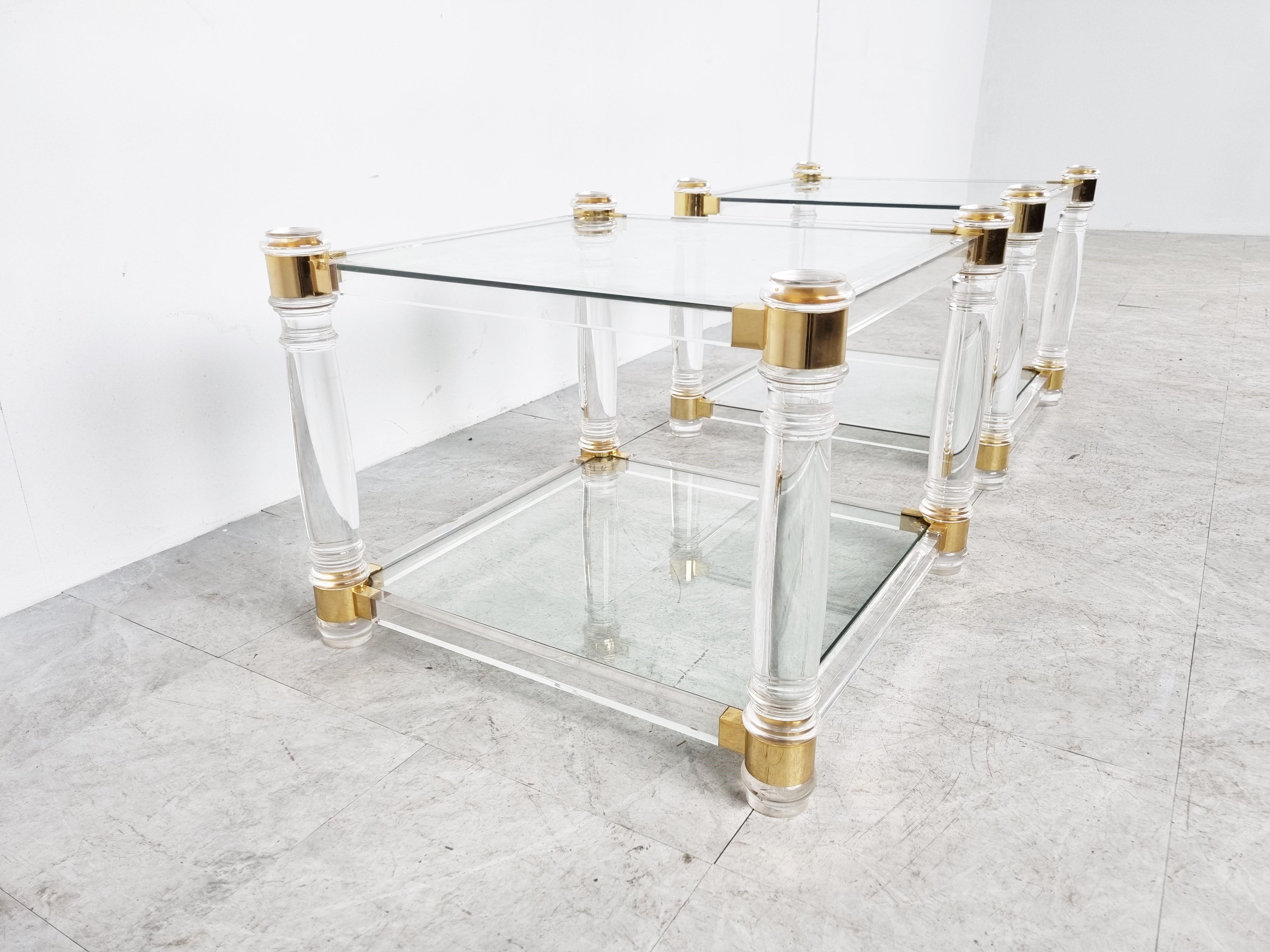 Vintage Lucite and Brass Side Tables, 1970s 4