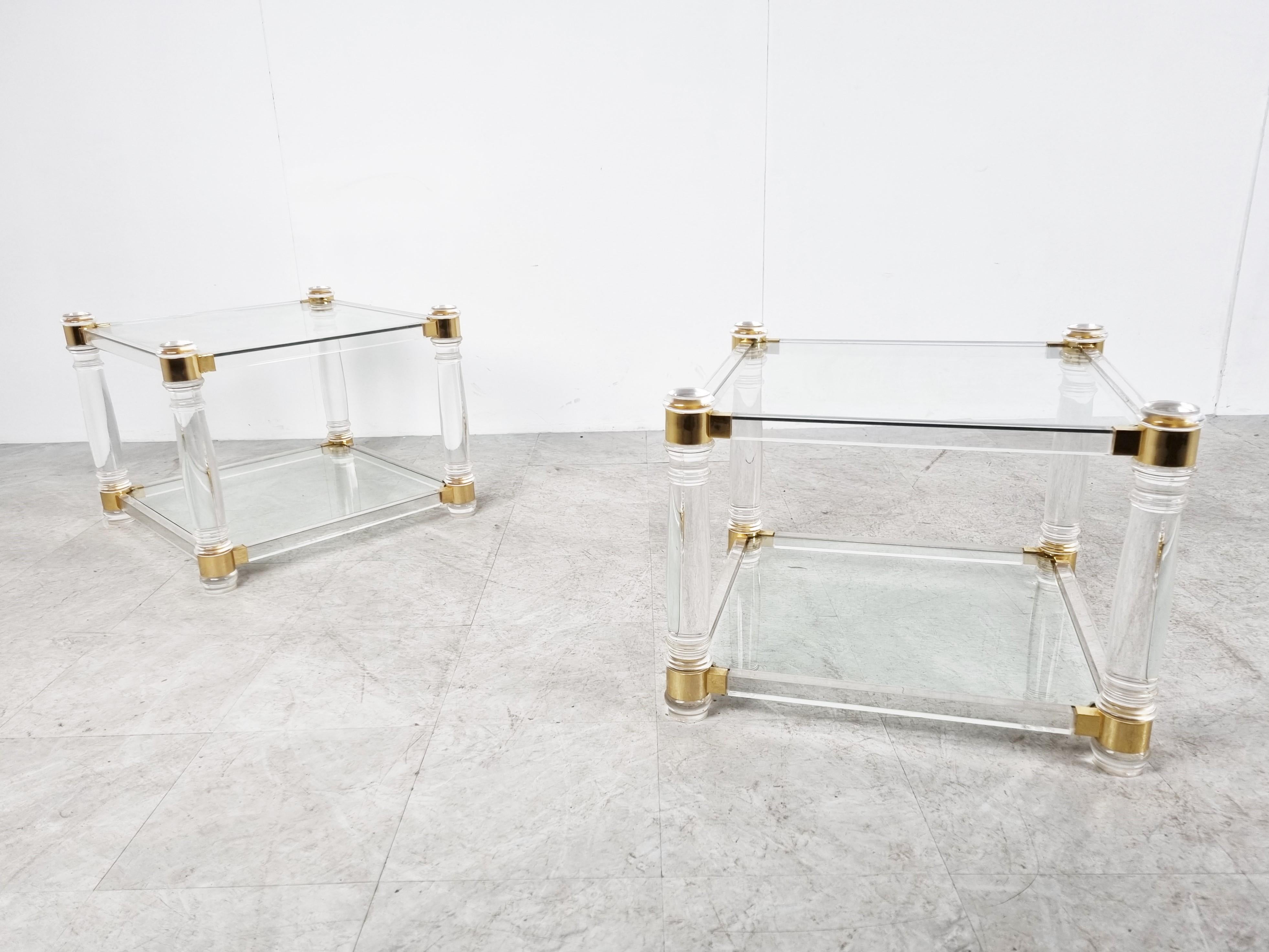 Vintage Lucite and Brass Side Tables, 1970s 5